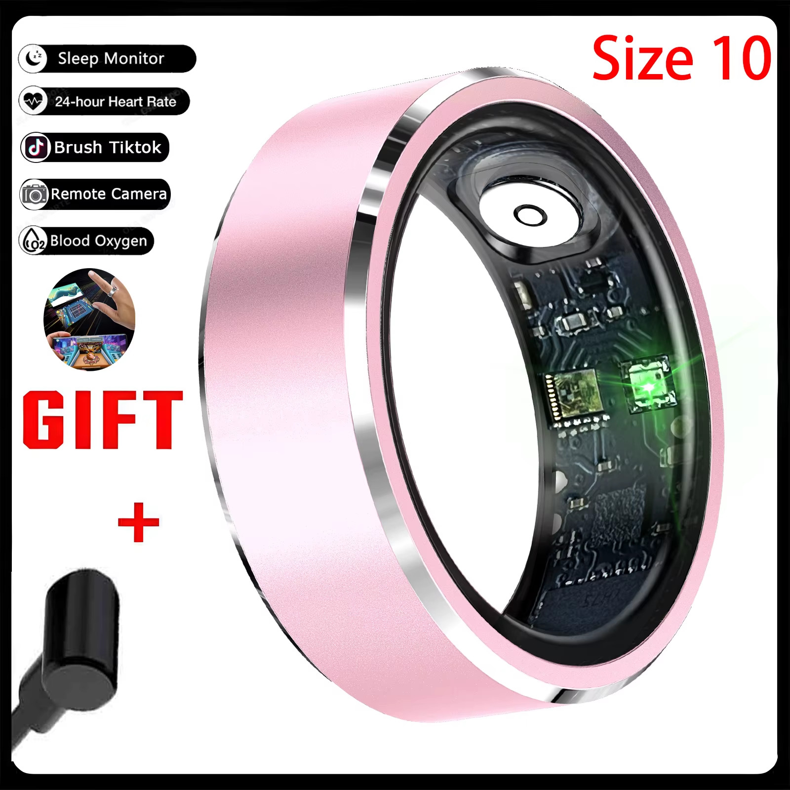 Smart Ring Gesture Control Function 5ATM Waterproof Heart Rate Blood Pressure Ox