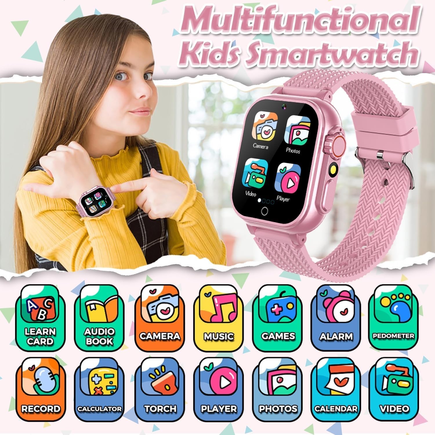 Kids Smart Watch for Girls Ages 3-12 3 Sport Mode Video Camera Music 1.5″ HD