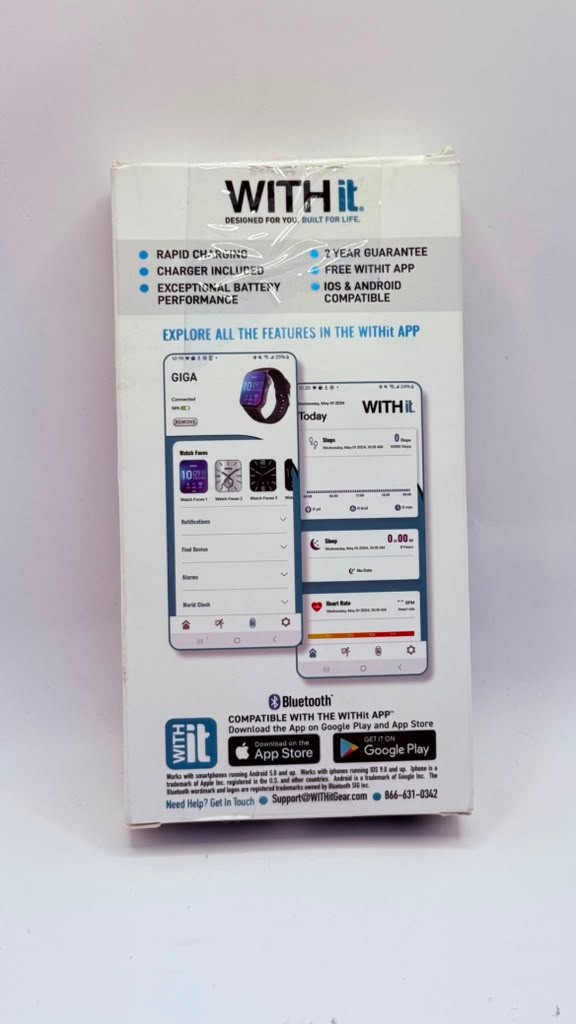 NIB WITHit Giga HD Amoled Touchscreen Smartwatch (42/9002GYBKW) Black