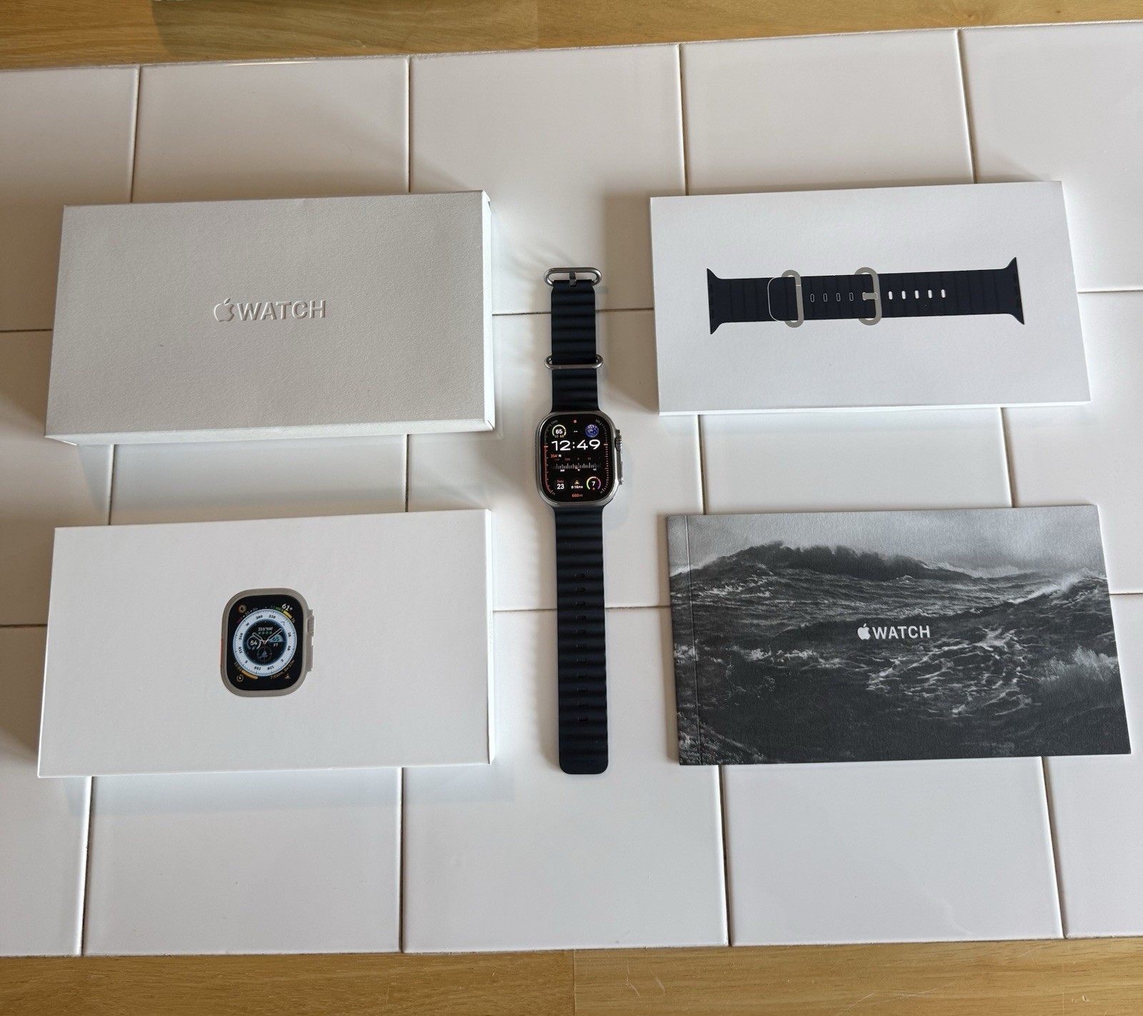 Apple Watch Ultra – 1st Gen – 49mm Titanium w/ Ocean Trail Loop S/M