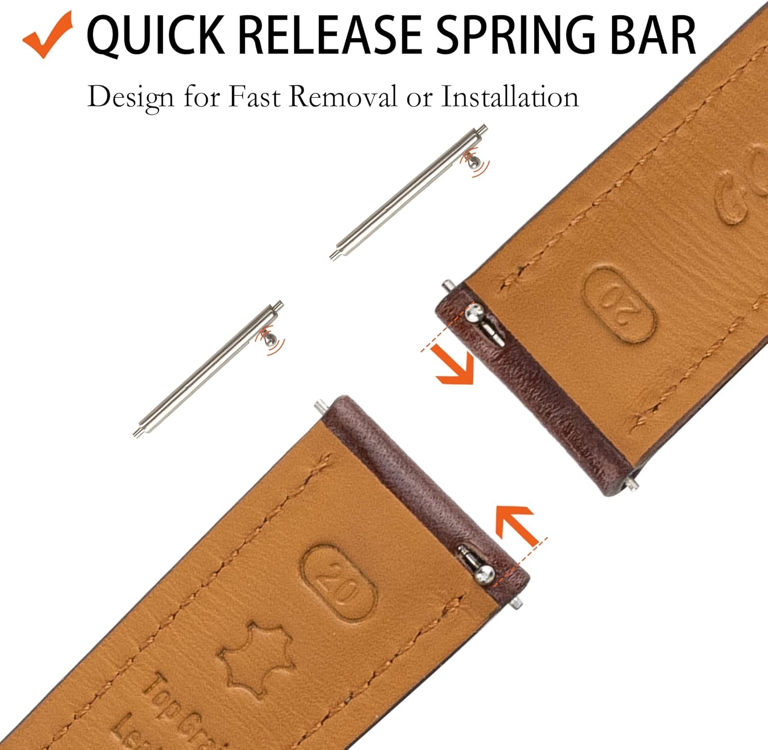 Case For 19mm Quick Release Leather Watch Band, Coffee, Silver Buckle