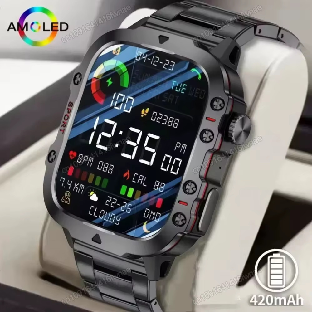 Original Men Smartwatch Flashlight Bluetooth Call Fitness Clock IP68 Waterproof