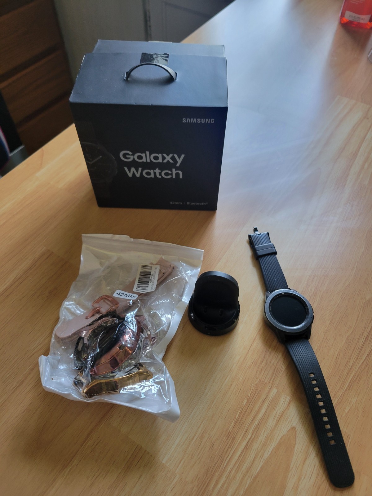 Samsung 42mm galaxy black watch with box and accessories
