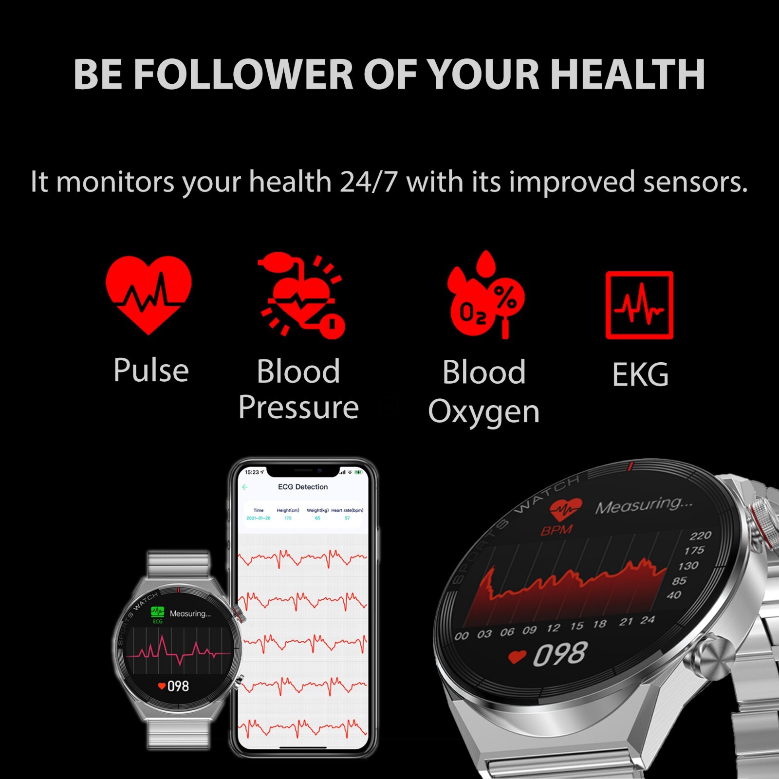 2023 GTT 2 NFC Smartwatch – ECG Monitoring, IOS Android Compatible, Call Feature