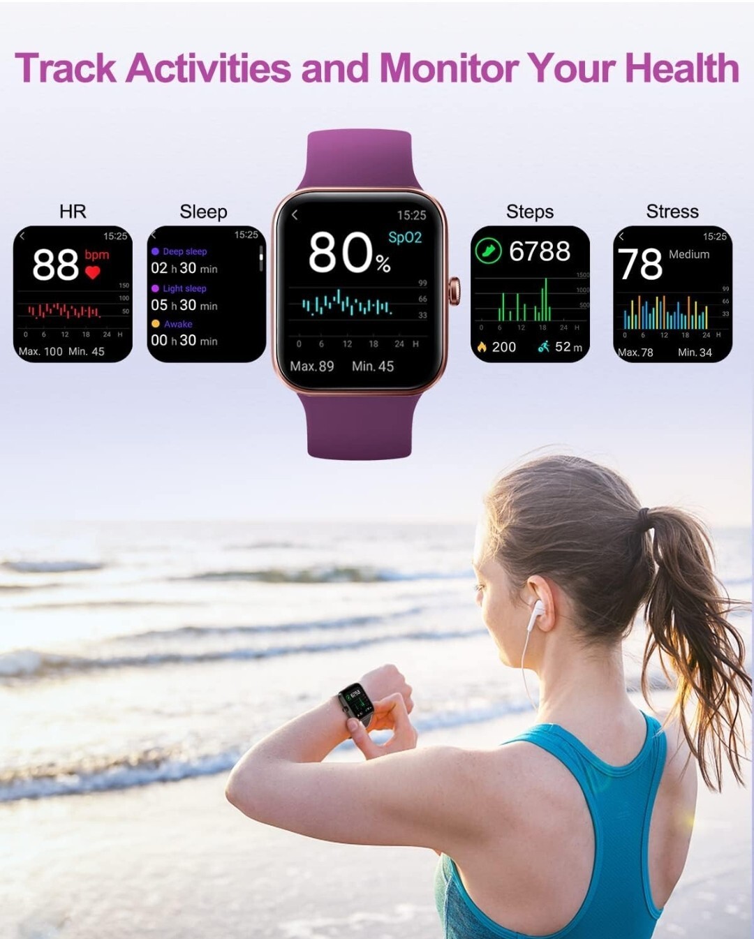 Smart Watch Fitness Watch For Men &Women 1.69″ Touch Screen For IPhone & Android
