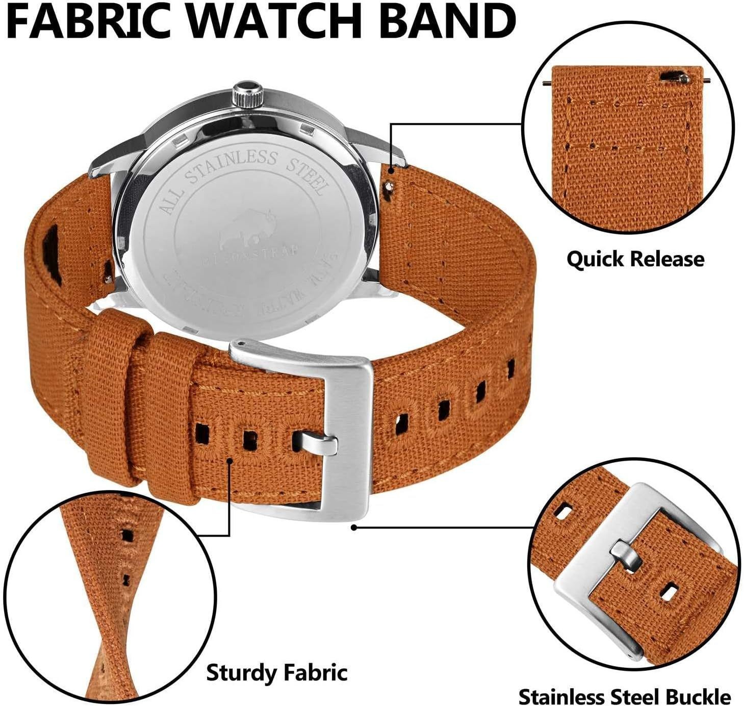 Strap For Canvas, Quick Release, Replacement Bands, Brushed Buckle, 20mm 22mm 24