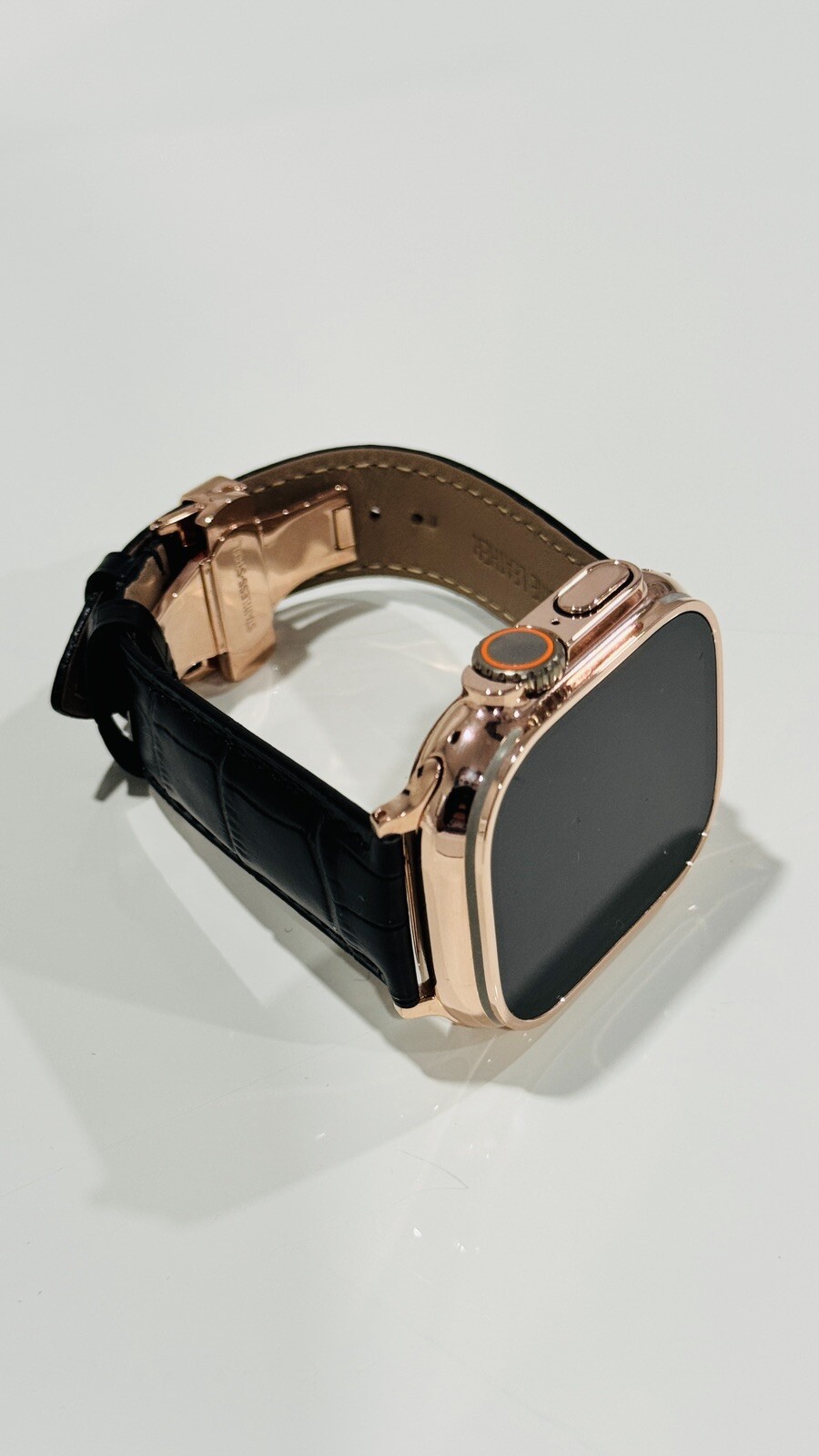 24k ROSE Gold Plated Apple Watch ULTRA 2 49mm Black Leather Band CUSTOM Lux Box