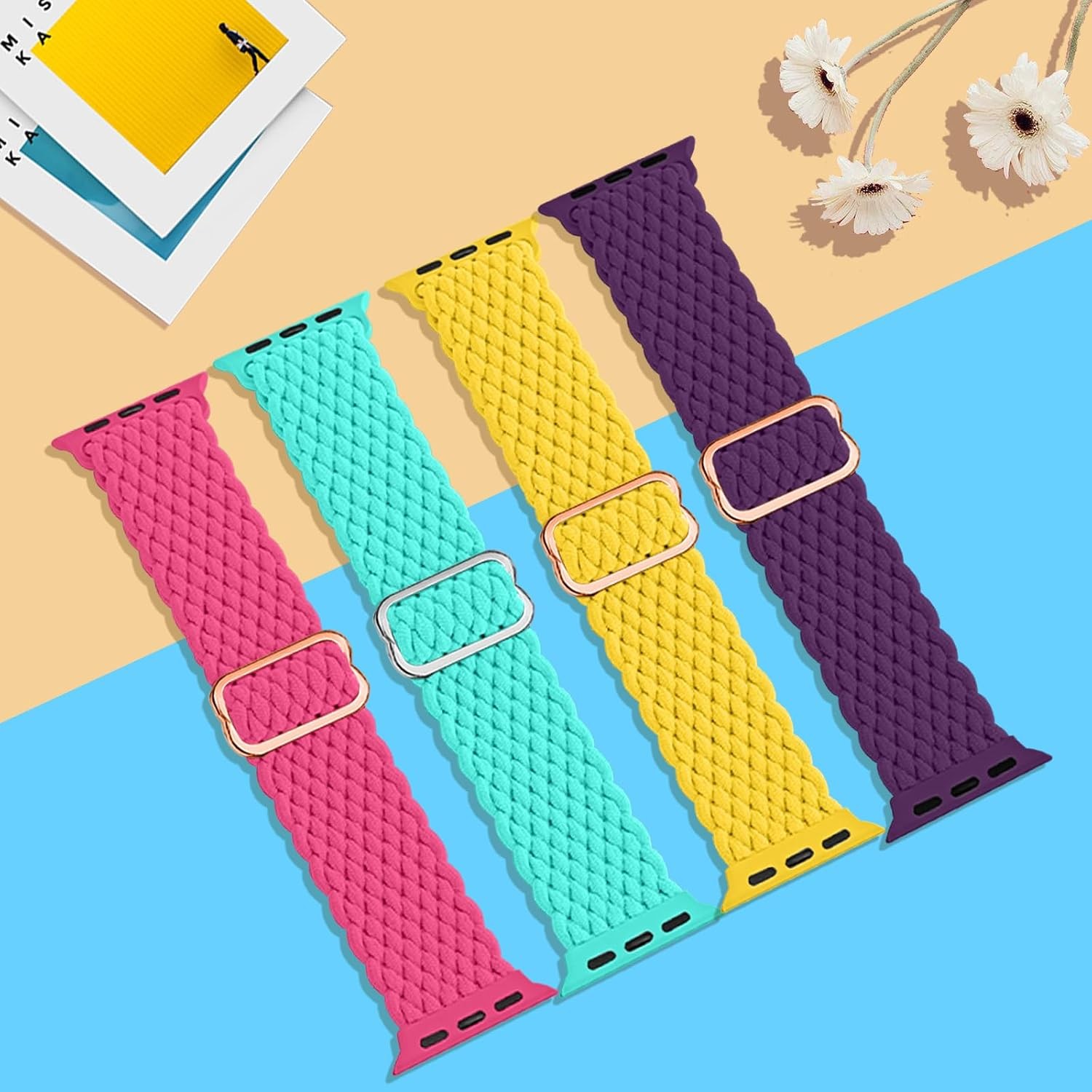 4 Pack Braided Solo Loop Strap Compatible with Apple Watch 38mm 40mm 41mm