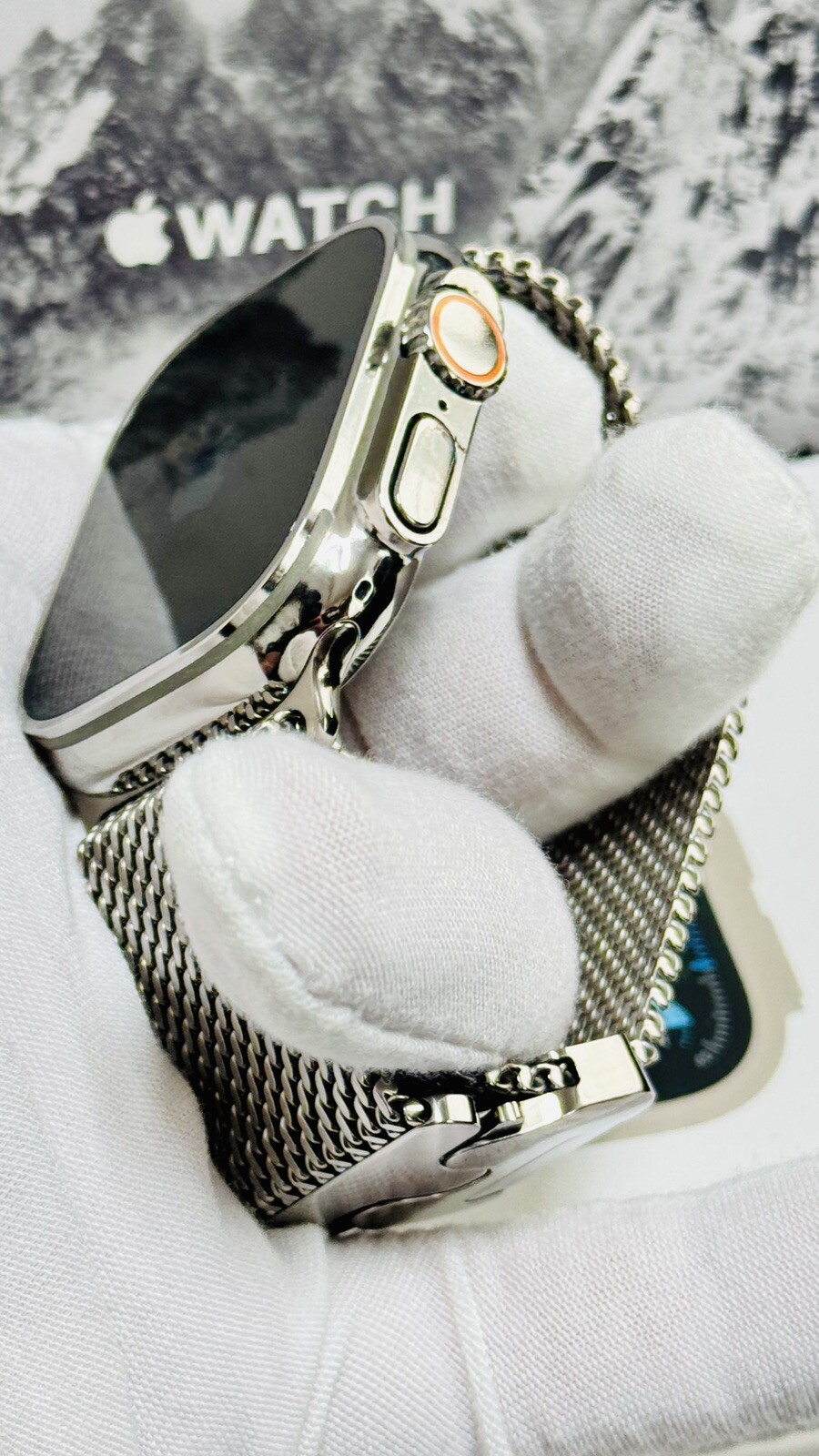 Apple Watch ULTRA 3 49mm CUSTOM Diamond Polished Apple Titanium Milanese Loop