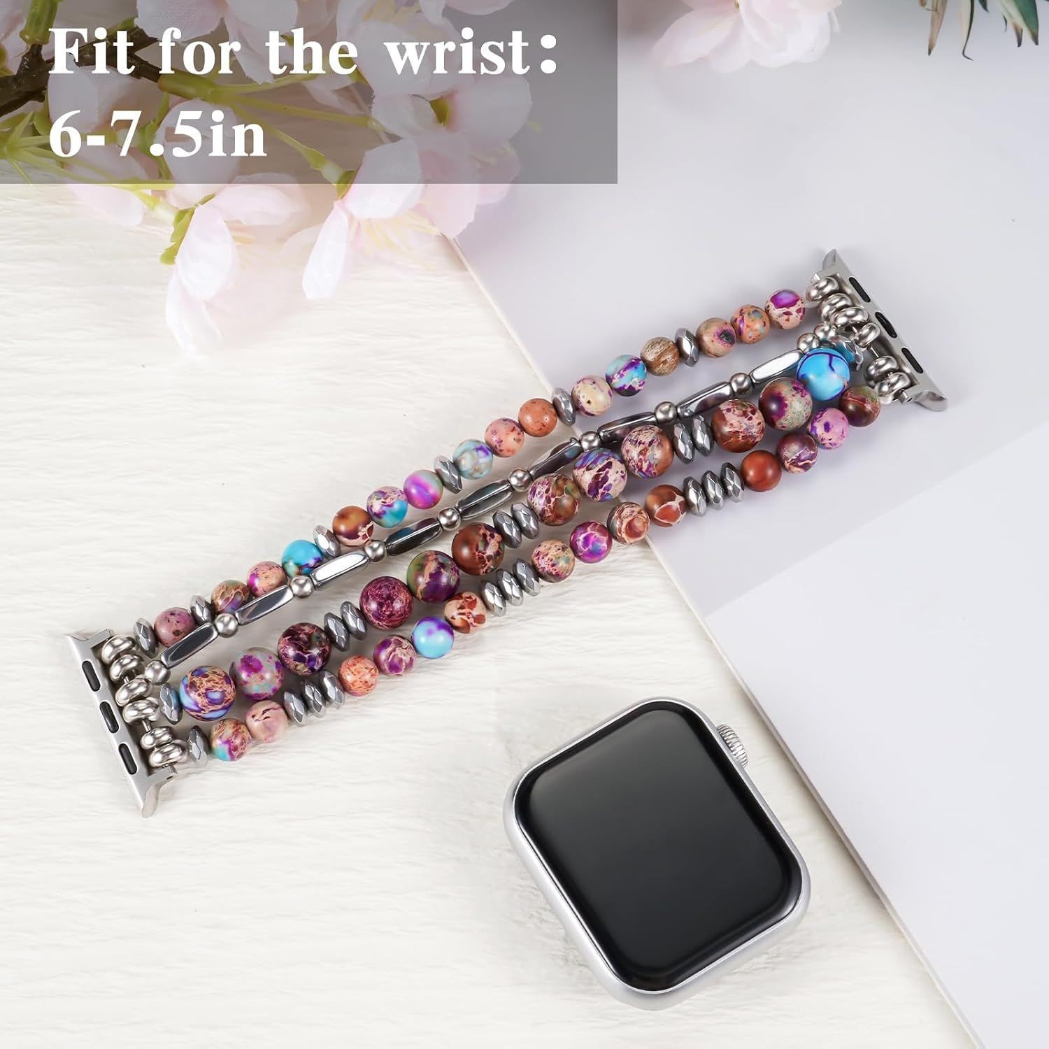 Strap For Apple Watch Ultra 2/10/9/8/7/6/5/4/3/2/1/SE, Natural Stone Beaded