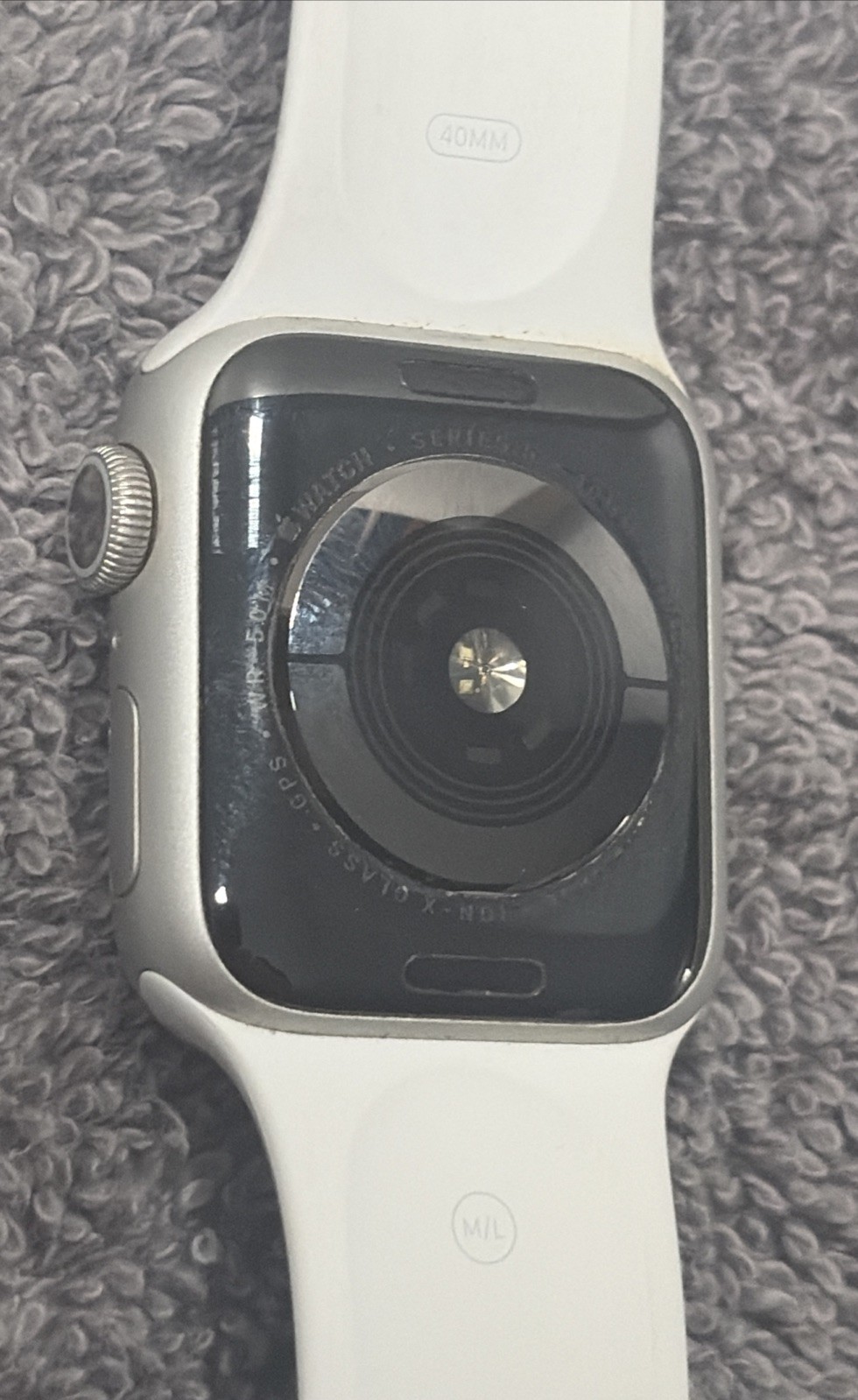 Apple Watch Series 5 44mm Aluminum Case White Silicone Band Touch Screen+ Charge