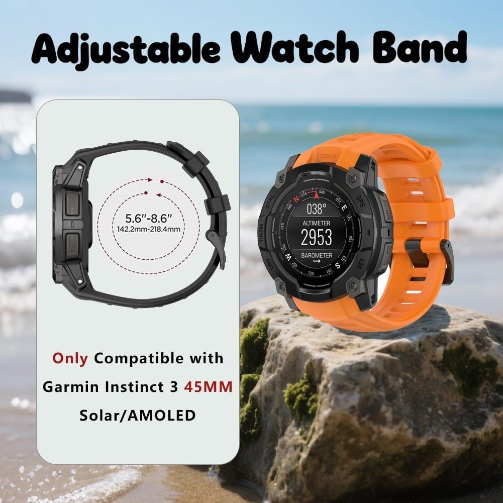 Strap For Garmin Instinct 3, Silicone, Adjustable, Waterproof, Soft Durable