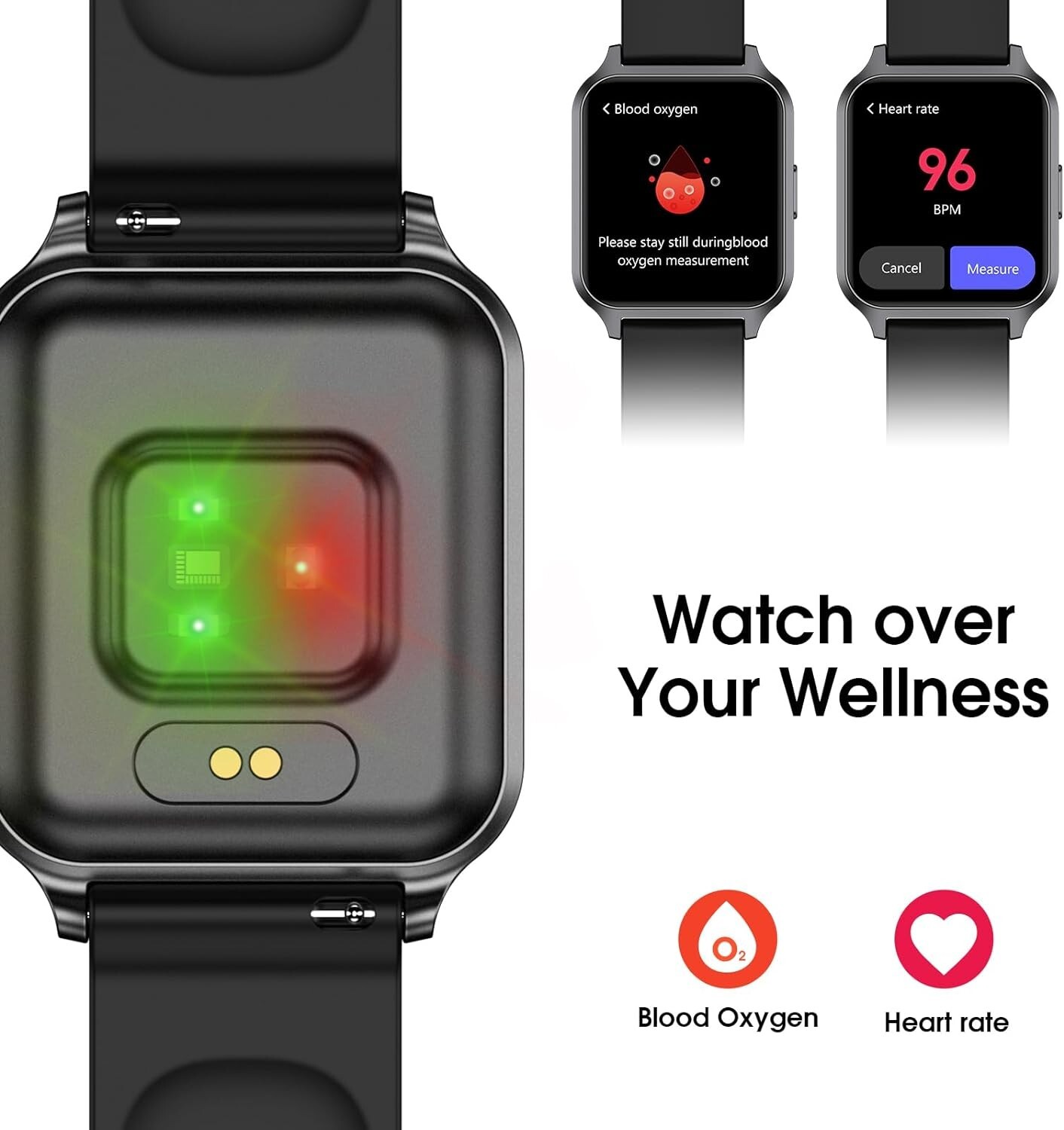 Unisex Smart Watch Fitness Features 42Mm Full Touch Screen Waterproof Black