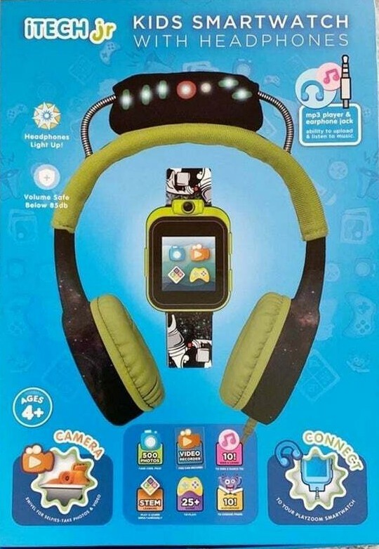 NEW Kids SMART WATCH Plus HEADPHONES iTECH Jr Green Mission Control Boys Girls