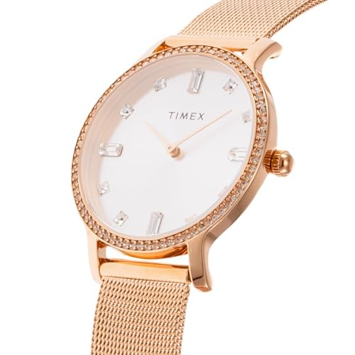 Timex Watch Transcend Silver Dial Quartz 34MM TW2W19200 Unisex Pink Gold