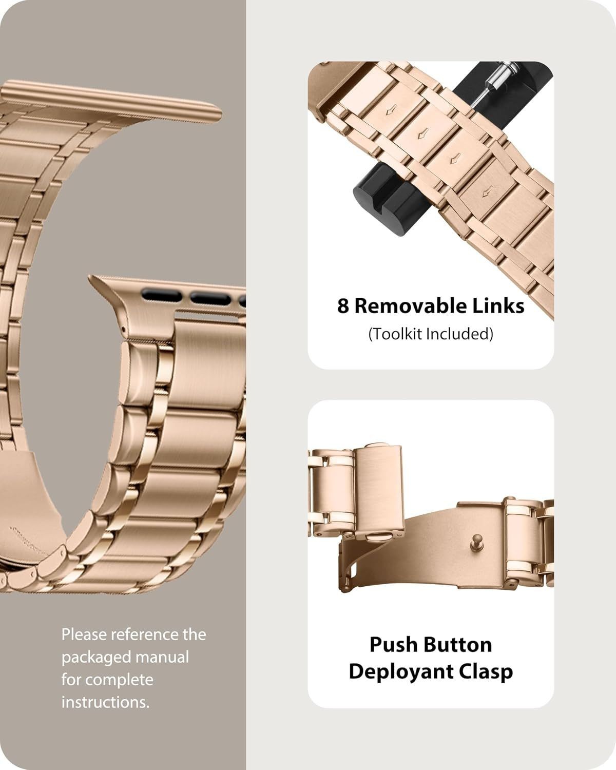 Metal Strap Compatible with Apple Watch Series 1-11 49/44mm Rose Gold