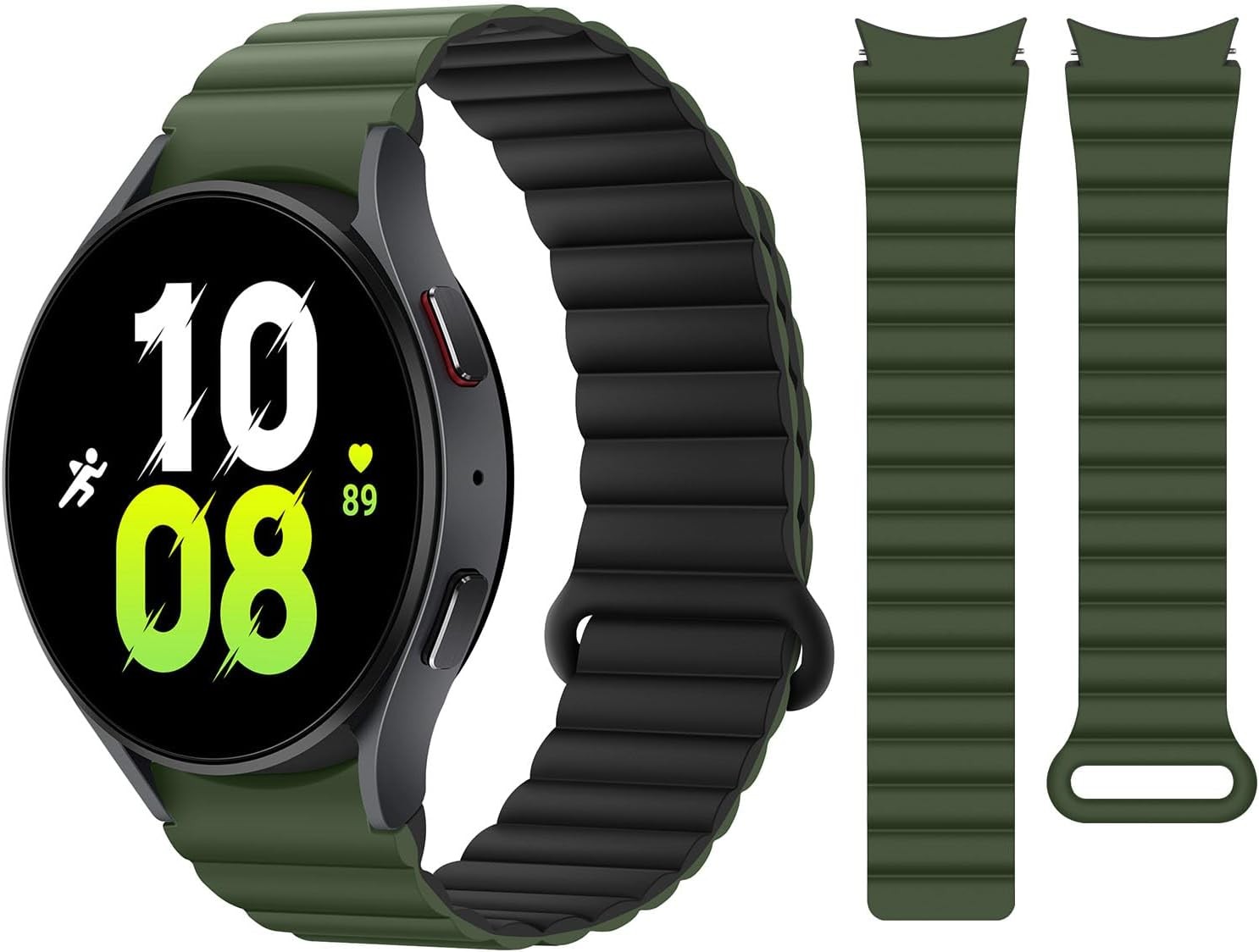 20mm Silicone Magnetic Band for Galaxy Watch 6/5/4 Classic, Green Black