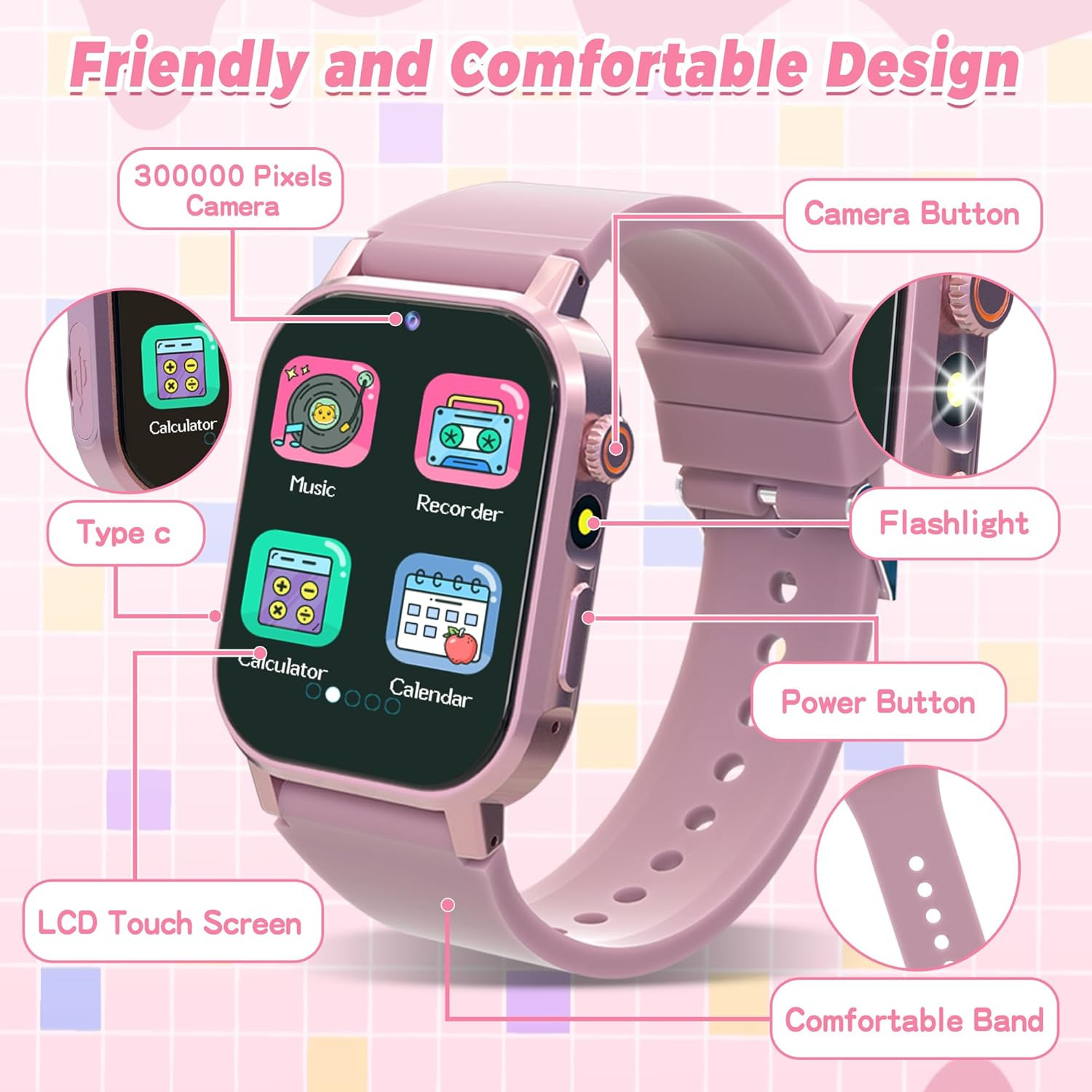 Kids Smart Watch 32 Games HD Touch Camera Music Pedometer Flashlight Age 3-12