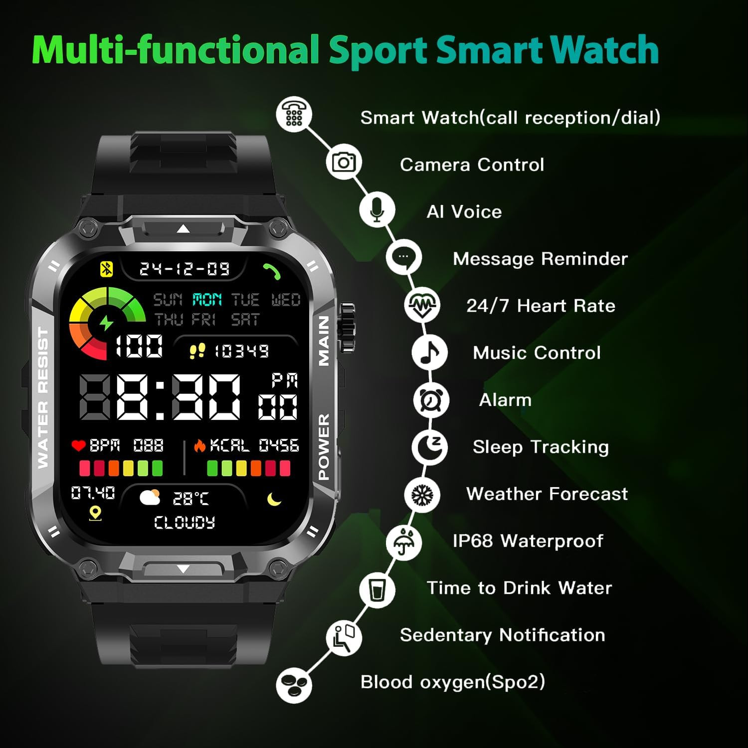 Reloj Inteligente Militar para Hombres (responder/hacer llamadas) Smart Watch US