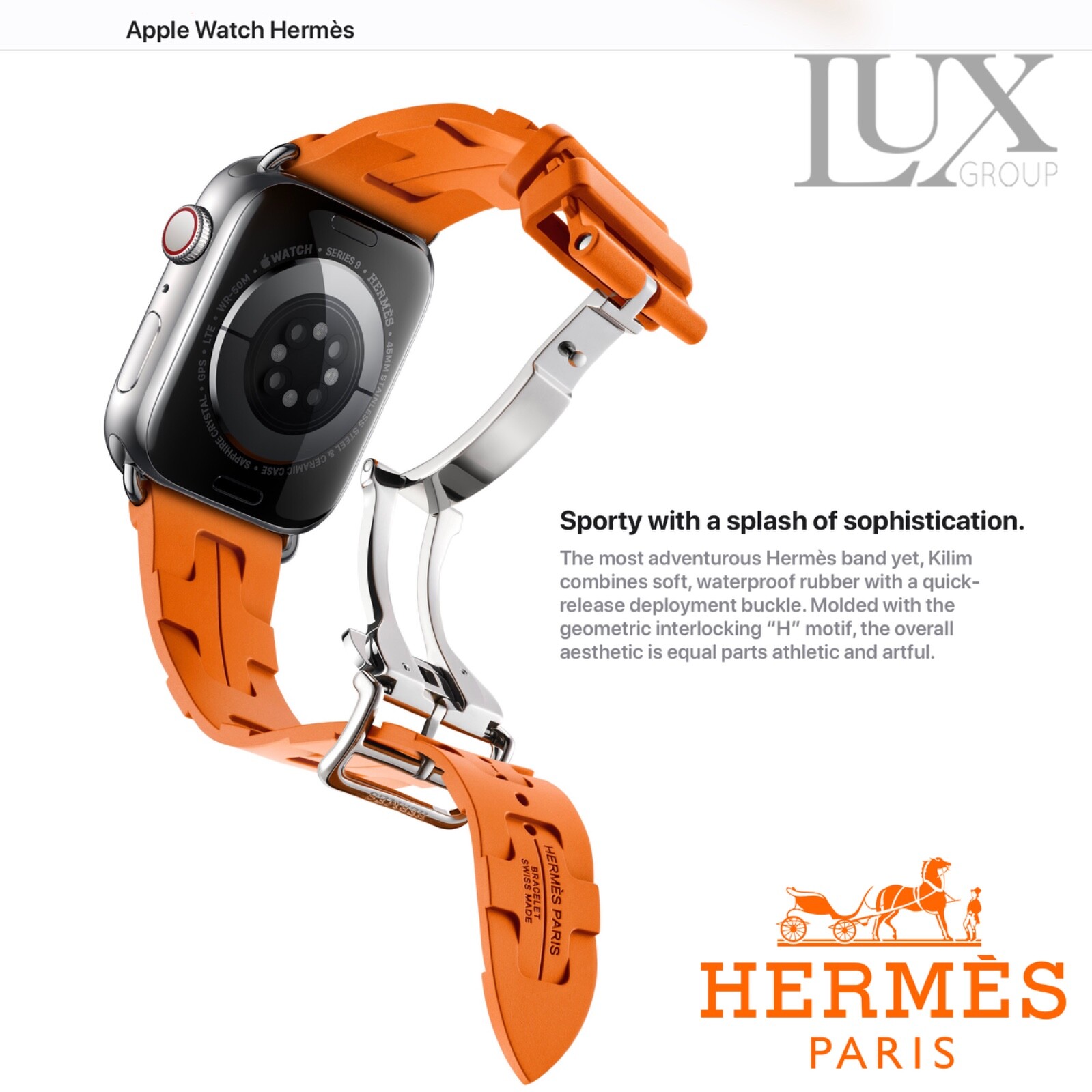 New Apple Watch Ultra 49mm Polished Genuine Hermes Kilim Orange Band AppleCare