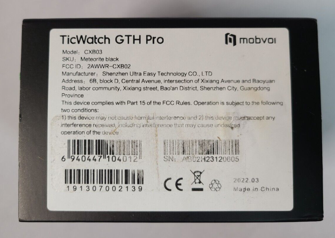 Ticwatch GTH Pro (CXB03) Smartwatch- Meteorite Black