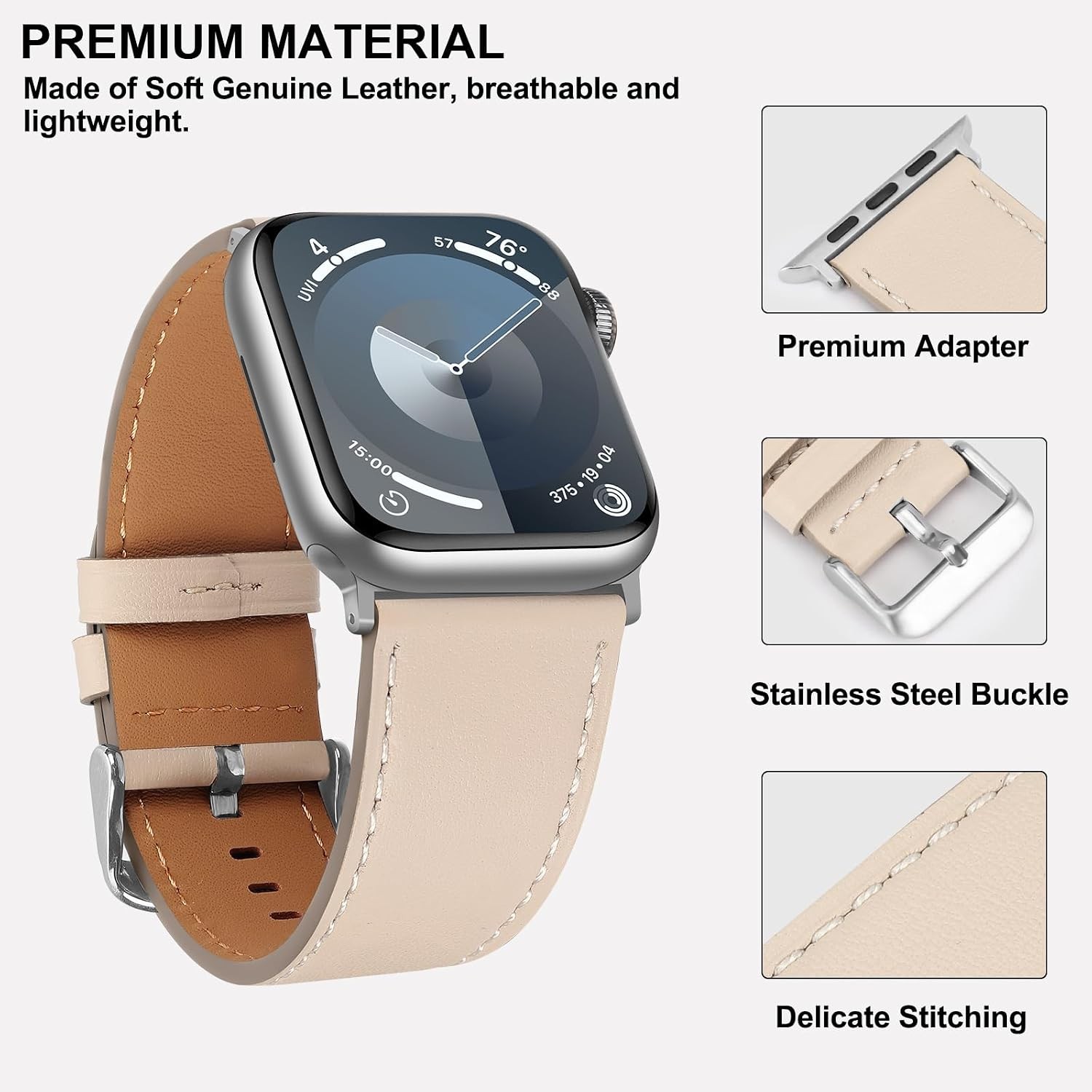 Genuine Leather Band for Apple Watch Ultra SE Series 10 49/46/45/44/42/41/40/38m
