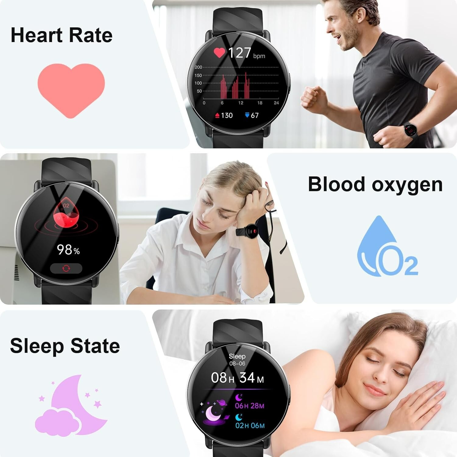 Smart Watch for Men Women with Call/Text Reminder, 1.39″ HD Touch Screen Fitness