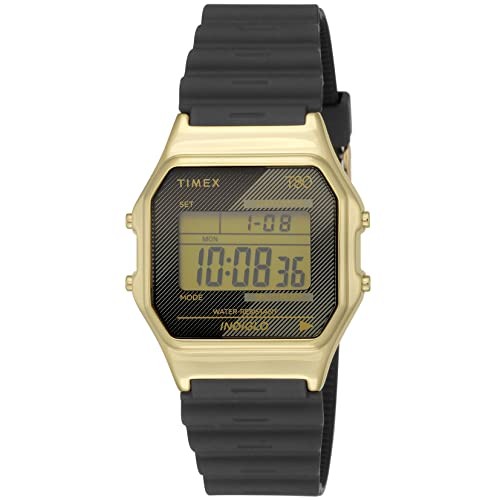 [TIMEX] T-80 Men’s Digital Quartz Watch Gold Case Rubber Band TW2V41000