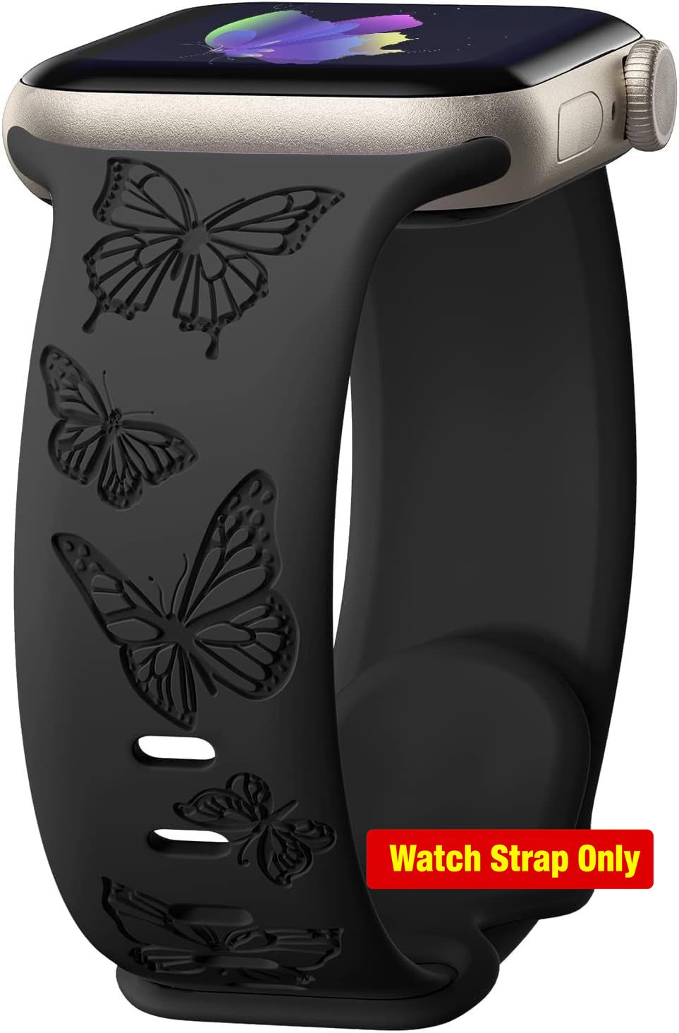 Black Silicone Band with Butterfly Engraving for Apple Watch 41mm 40mm 38mm