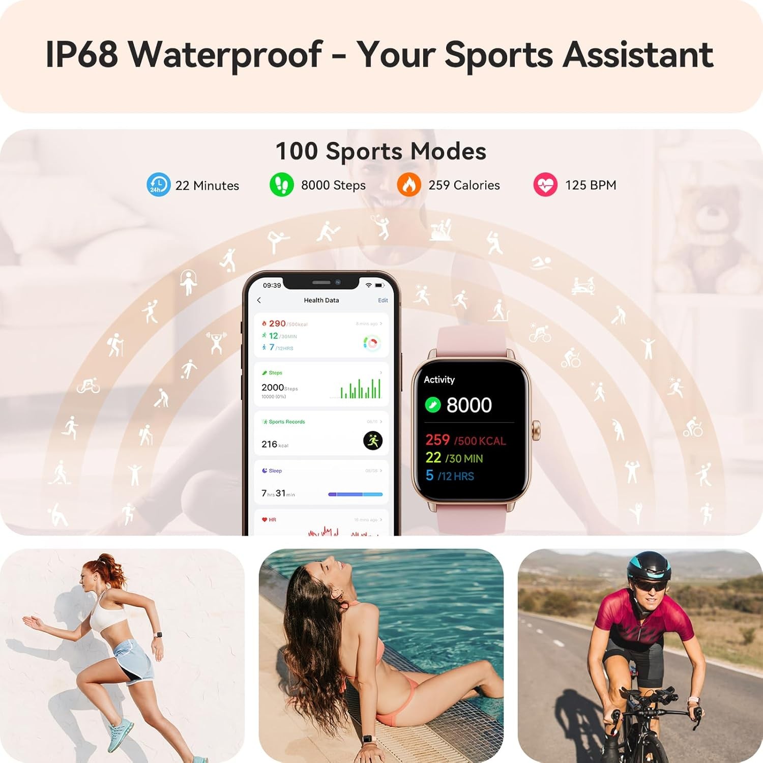 Smart Watch for Women Android & iPhone, Alexa Built-in, IP68 Waterproof Activity