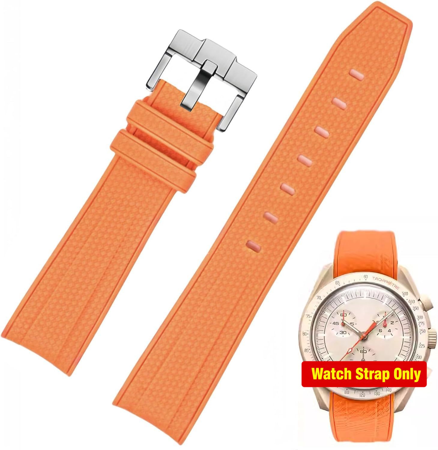Premium Orange 20mm Silicone Rubber Replacement Strap for Omega Moonswatch