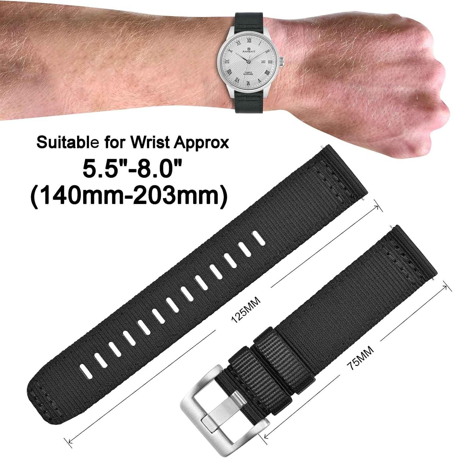 Military Nylon Strap Compatible with 18mm, 19mm, 20mm, 22mm, 24mm Watches