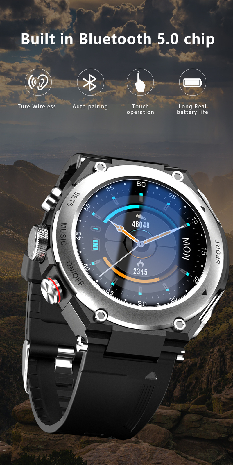 Bluetooth Headset Smart Watch 2 in 1 Activity Fitness Tracker Music Wristwatches
