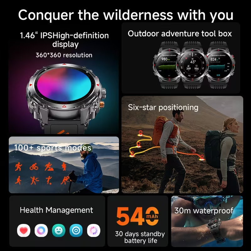 Men’s GPS Smartwatch Outdoor IPX8 3ATM Waterproof Bluetooth Call 1.46″ IPS