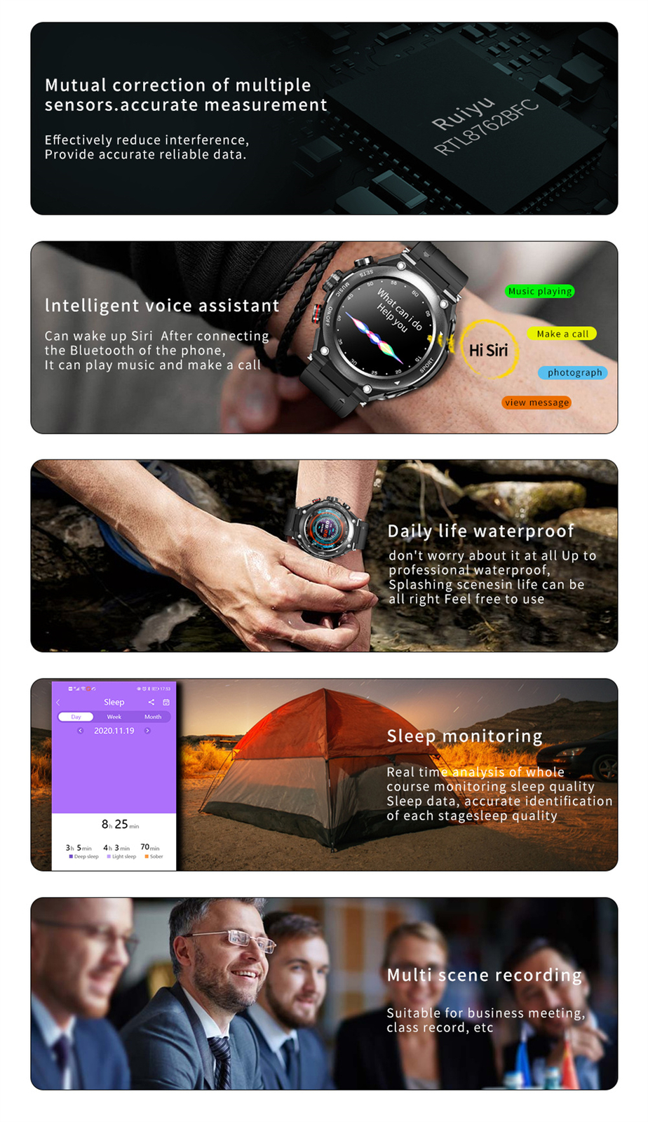 2 IN 1 Smart Watch with Bluetooth Earphones Sleep Monitor Wristwatch Waterproof