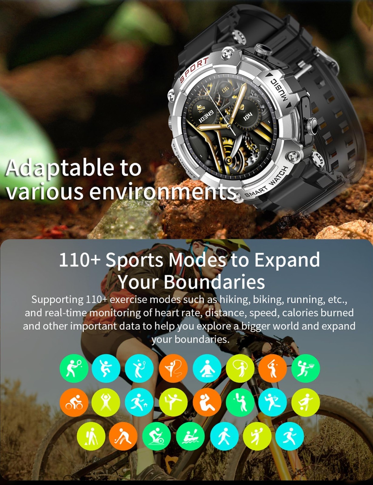 Smart Watch with Bluetooth Earbuds, Fitness Tracker, Military Resistant, Heart R