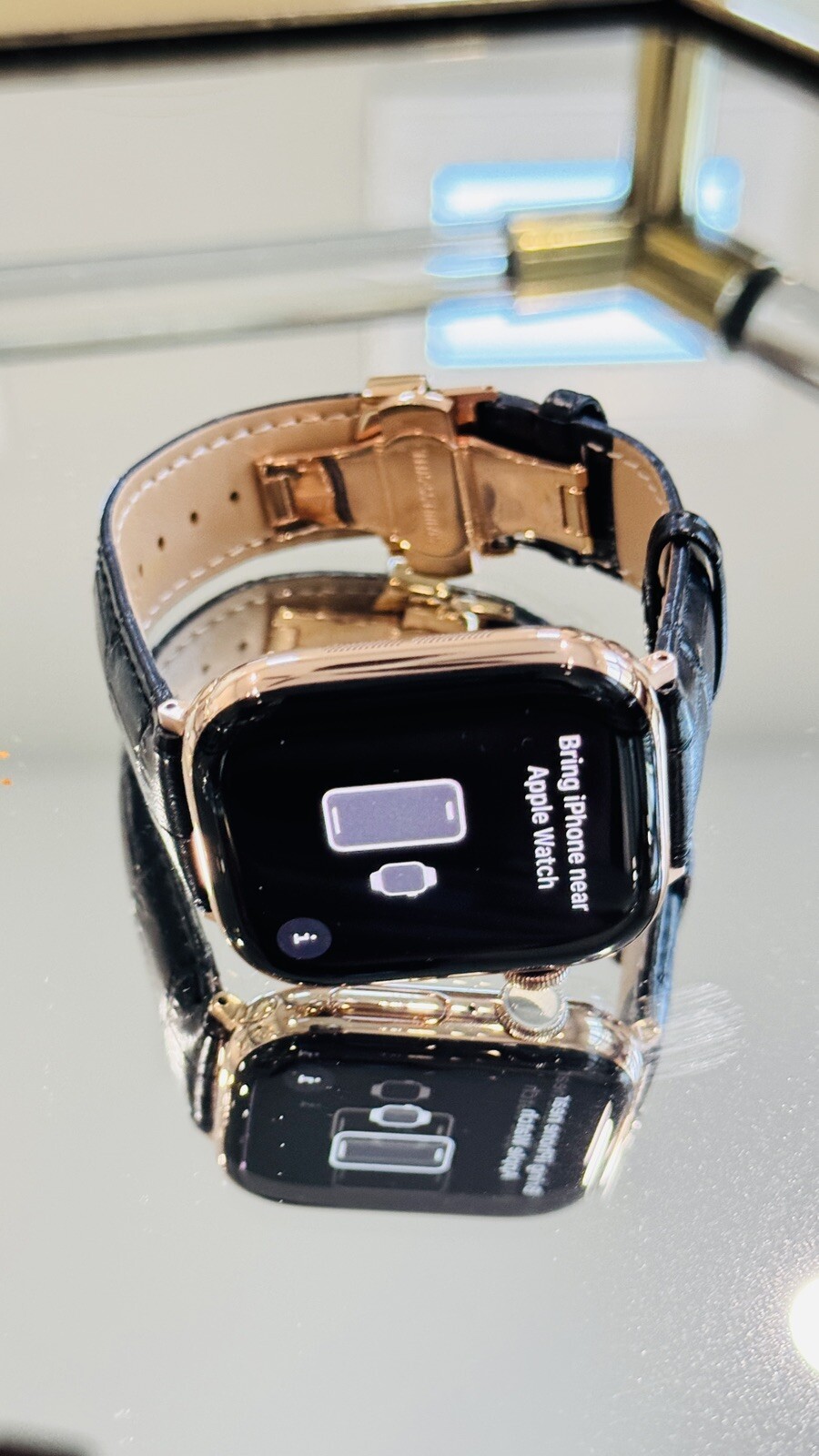 24k ROSE Gold Plated Apple Watch Series 10 46mm Black Leather Band CUSTOM