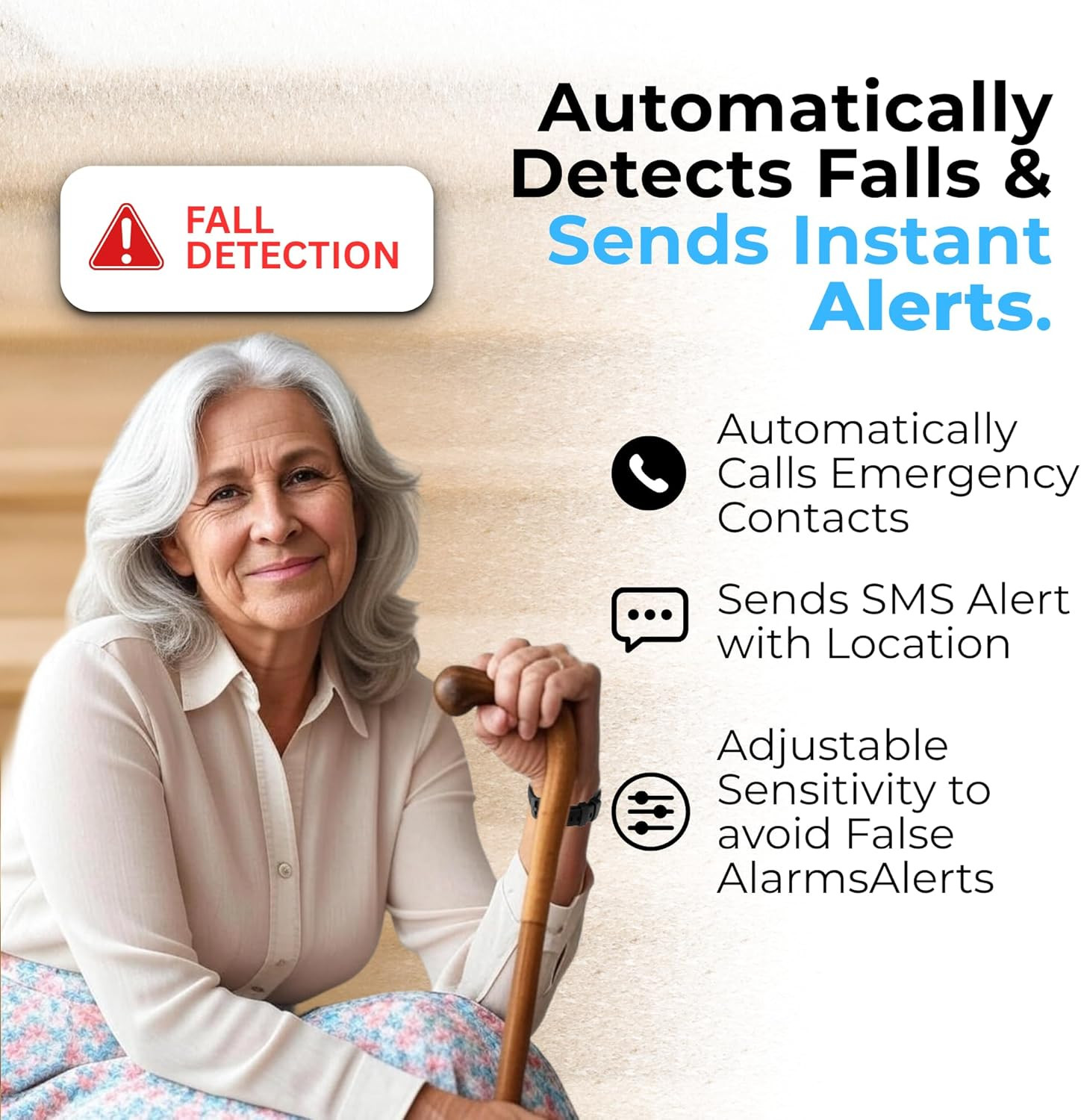 Smartwatch: Medical Alert Bracelet with GPS Tracker, Fall Detection Smart Watch,