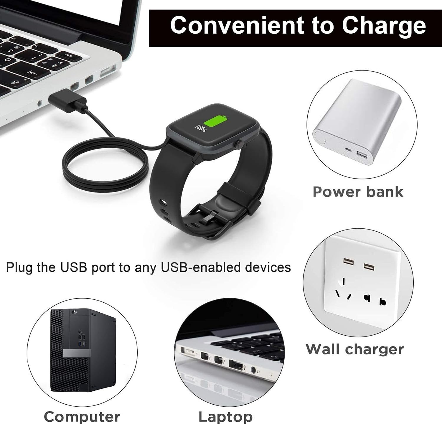 Smart Watch Charger Magnetic for TOZO, TOOBUR, Fitpolo, Enomir, Aeac, Quican, Te