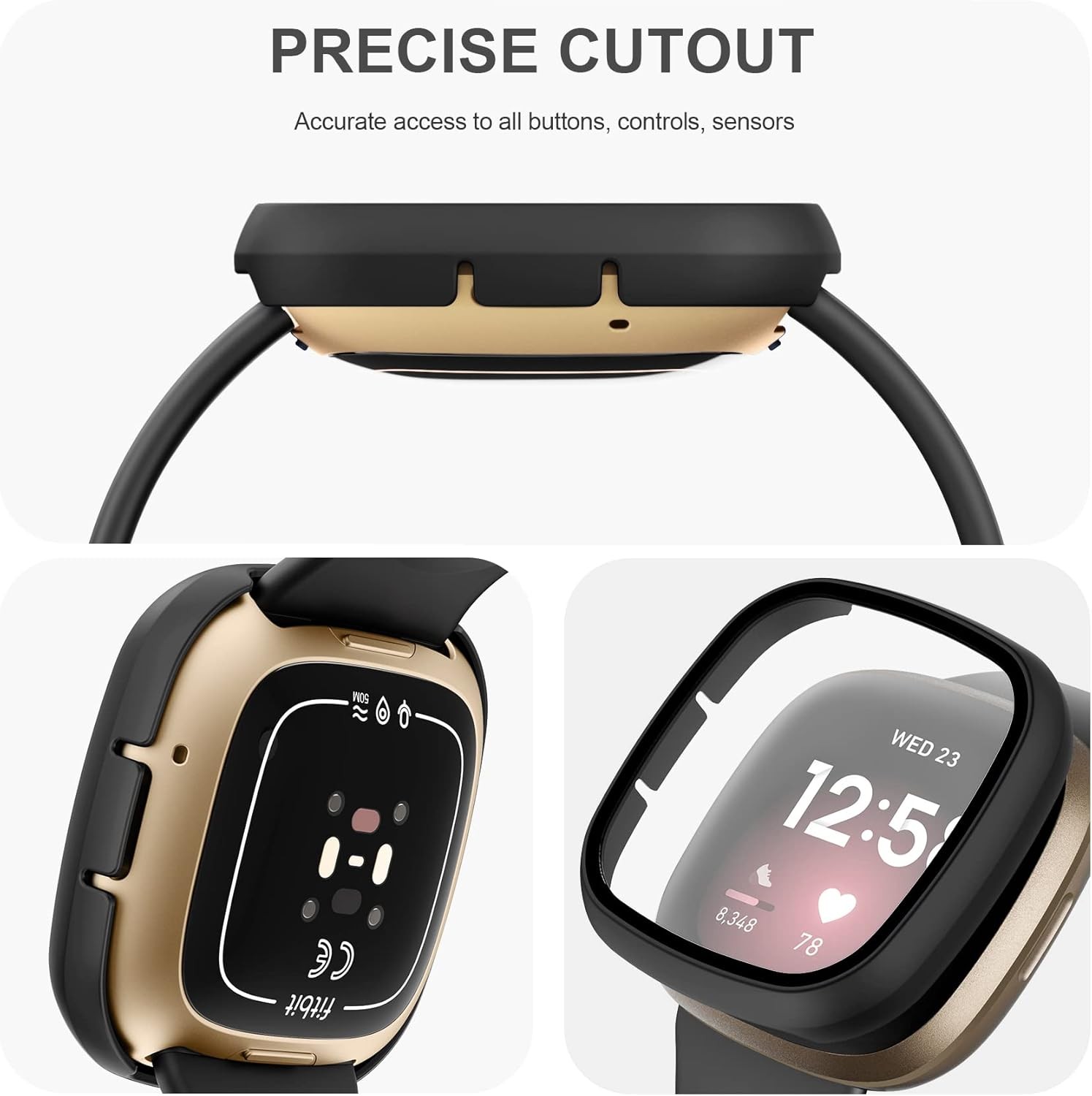 3 Pack HD Tempered Glass Screen Protector for Fitbit Sense/Versa 3 Bumper Cover