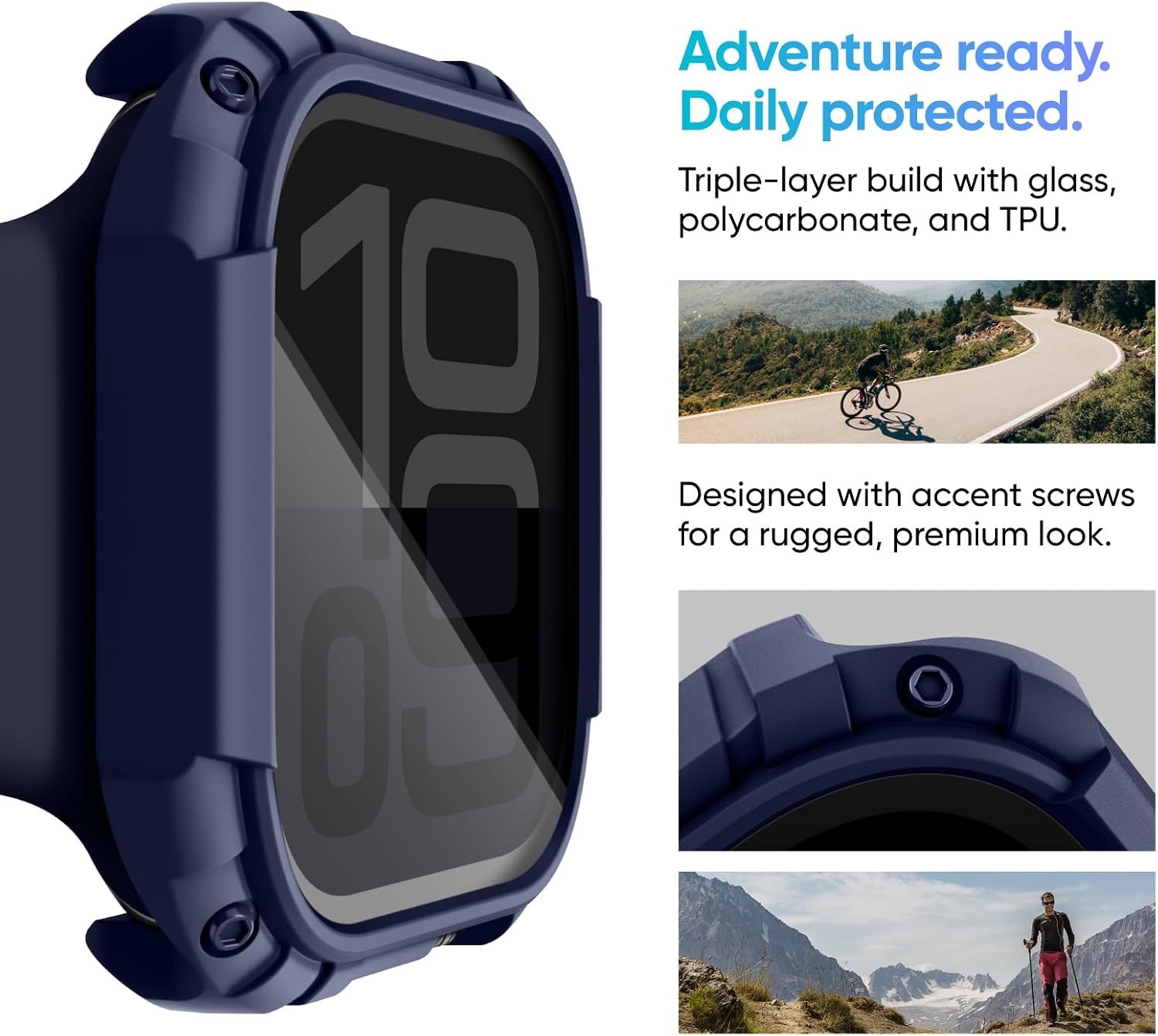 Rugged Apple Watch Case 2 Pack for 45mm iWatch 9/8/7 with Built-in Screen Protec