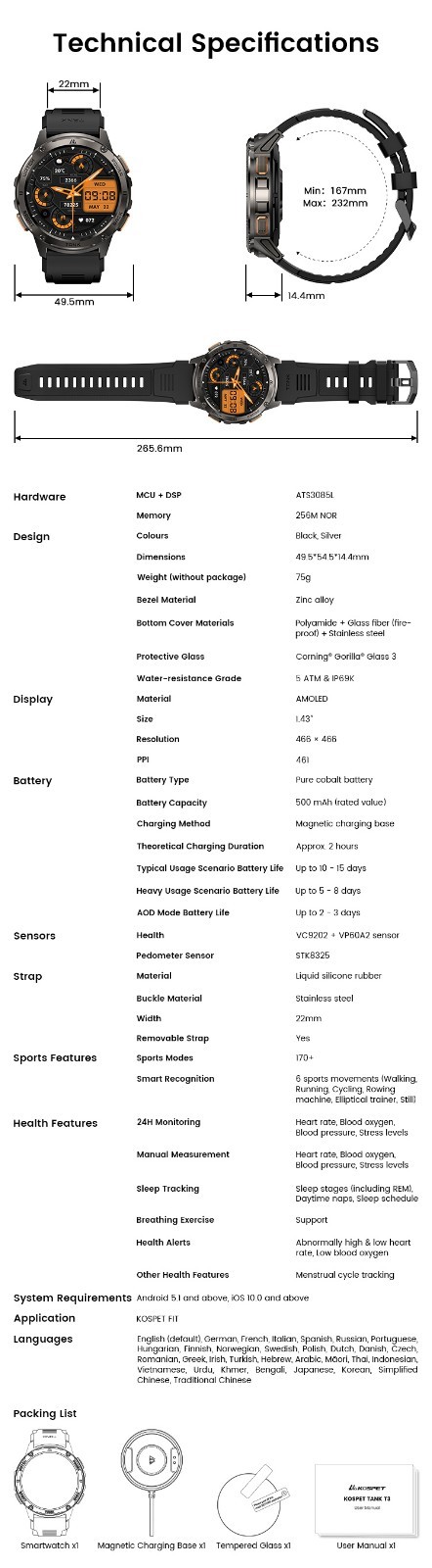 KOSPET Smart Watch for Men, 60 Days Extra-Long Battery, 50M Waterproof for Sw…