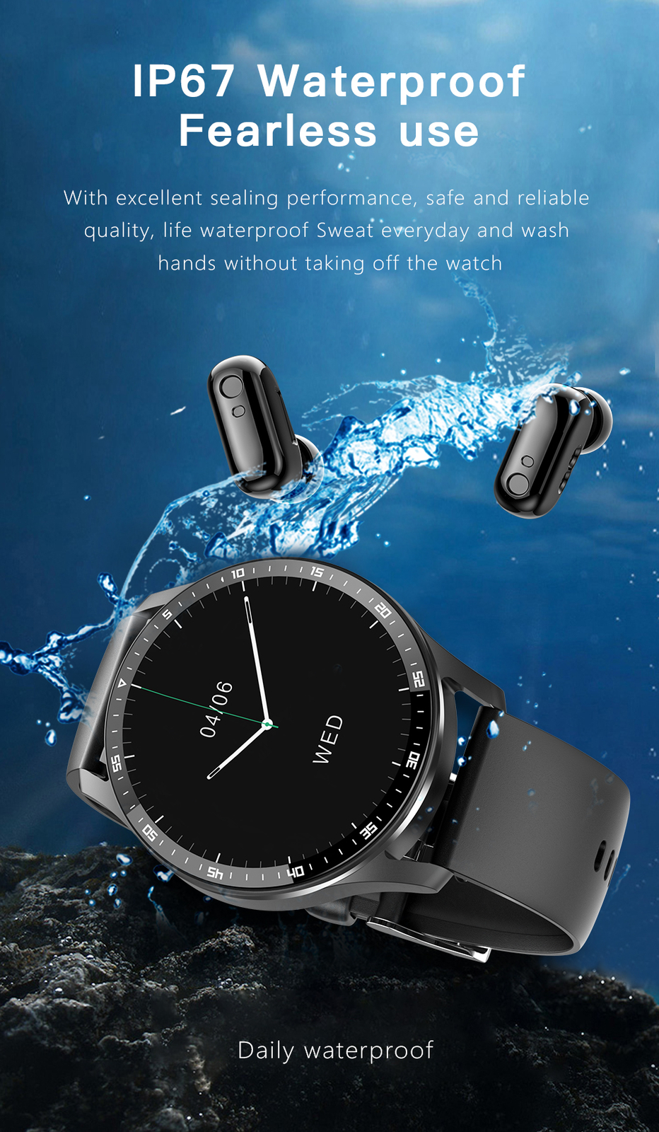 Bluetooth Smart Watch Wireless Music Headset Touchscreen Wristwatches for Phones