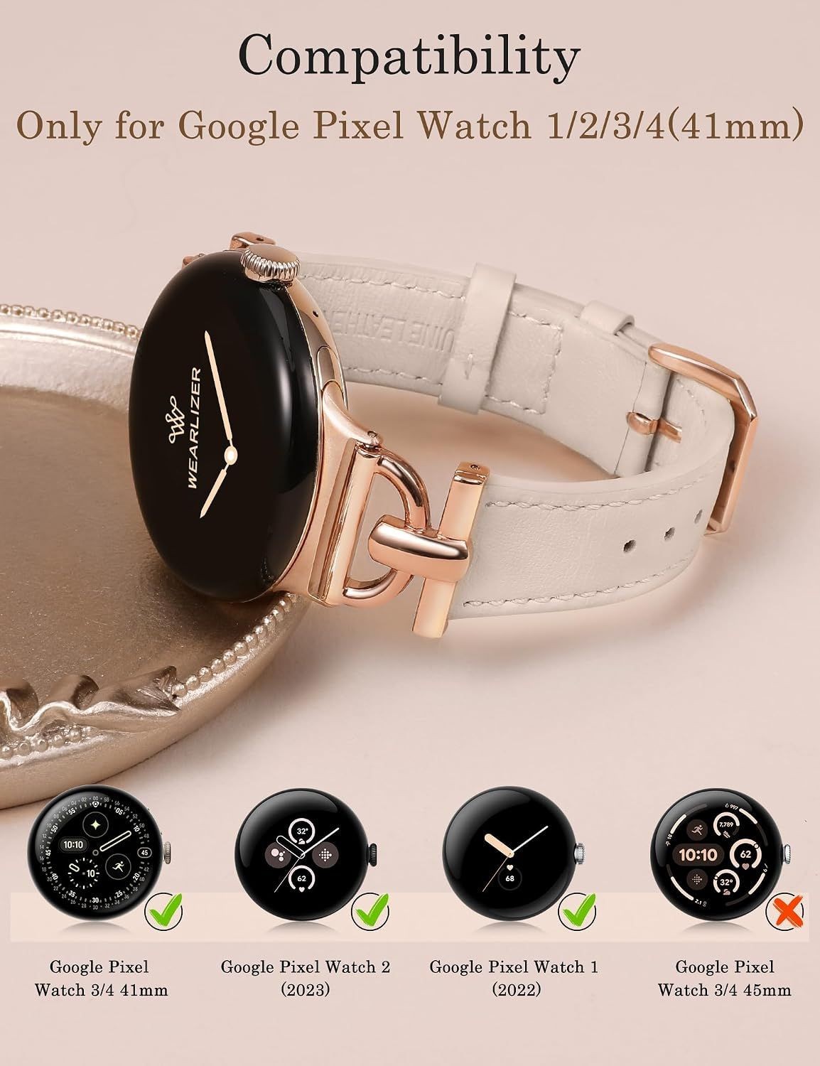Leather Strap Compatible with Google Pixel Watch 41mm D-Shape Metal Buckle