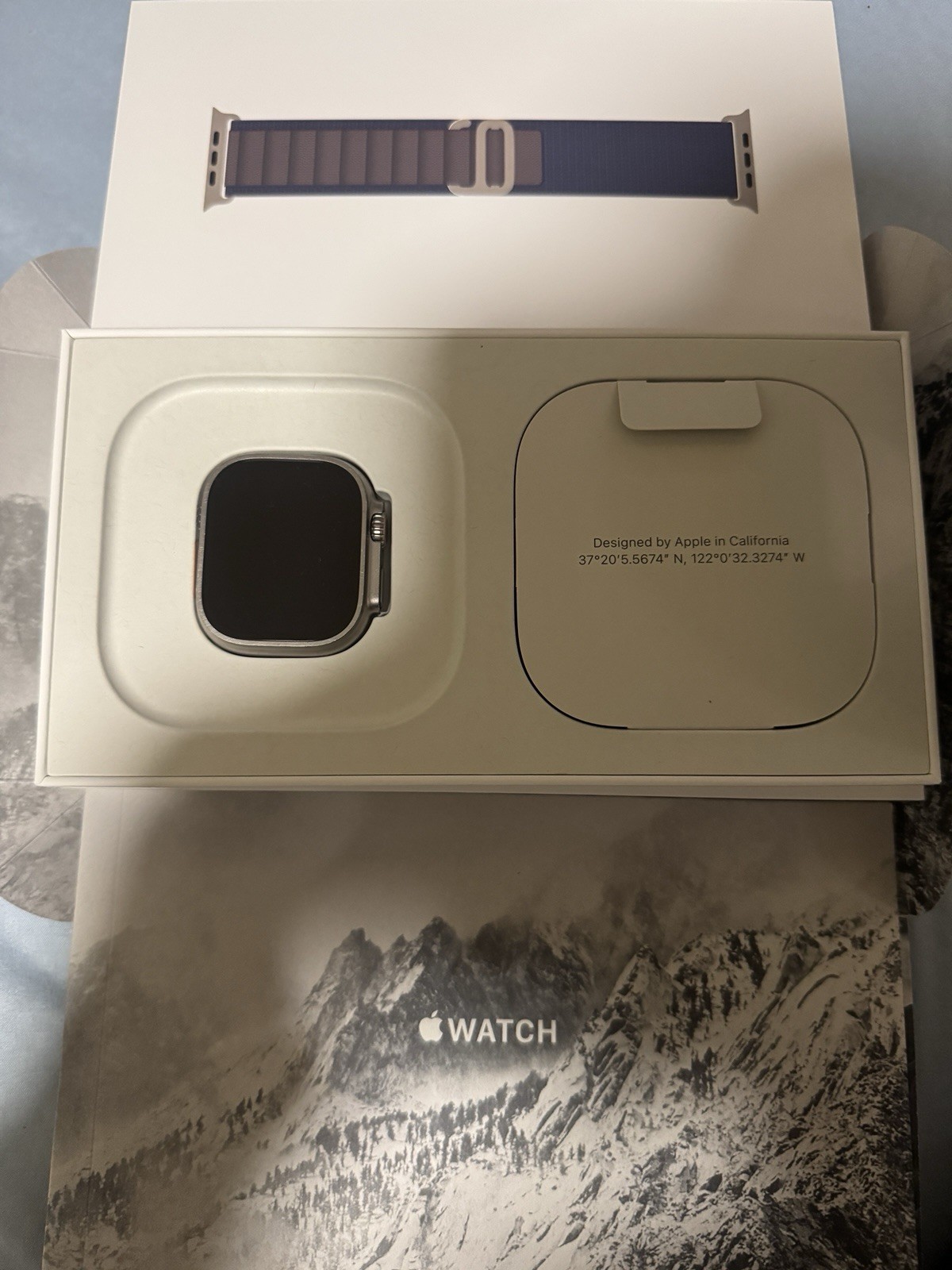 Apple Watch Ultra 49mm Titanium Silver Case GPS 32GB Blue Fabric Band