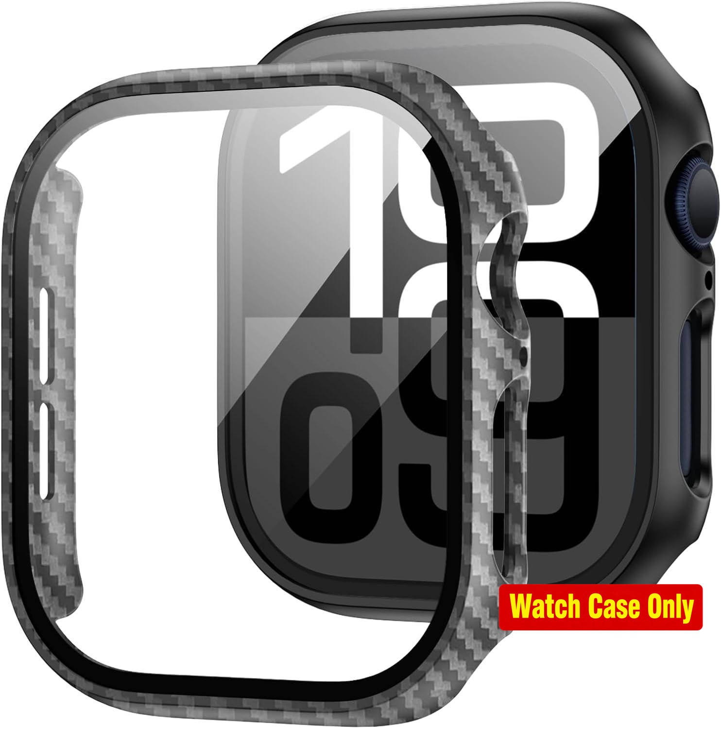 2 Pack Screen Protector Case for Apple Watch Series 11/10 46mm Carbon Fibre