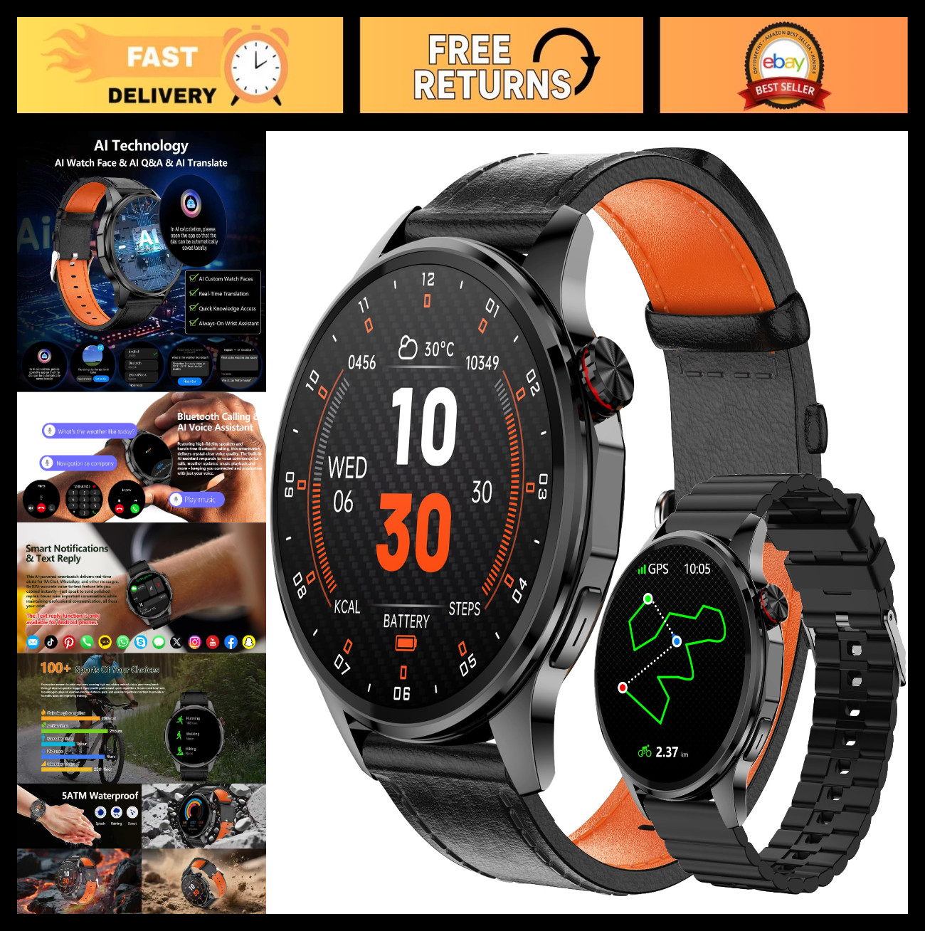 GPS Smartwatch for Men, 1.46″ Fitness Tracker, Call/Text, Health Monitor, 100+ S