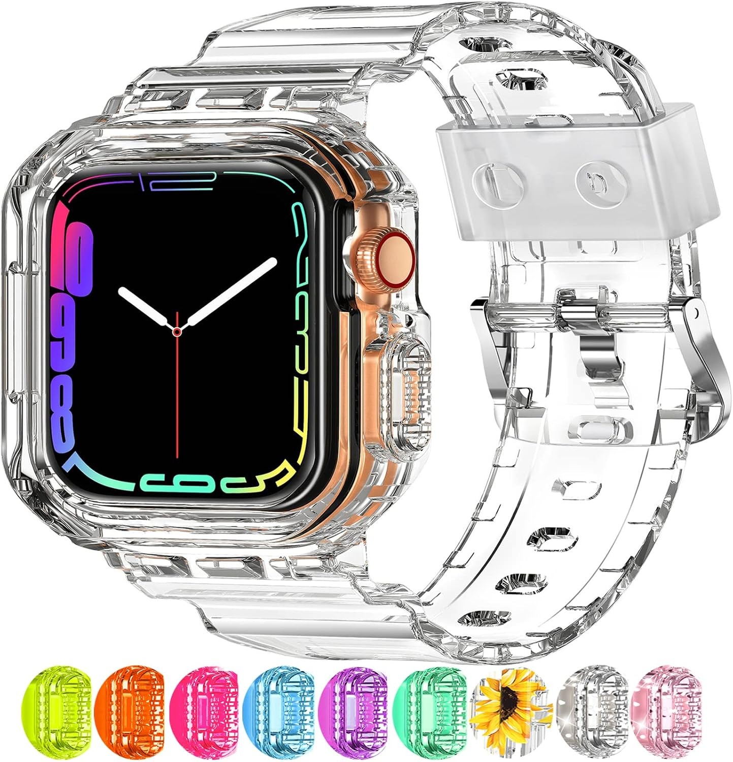 Crystal Clear Bumper Case for Apple Watch 49mm 44mm Jelly Sport Cover Strap