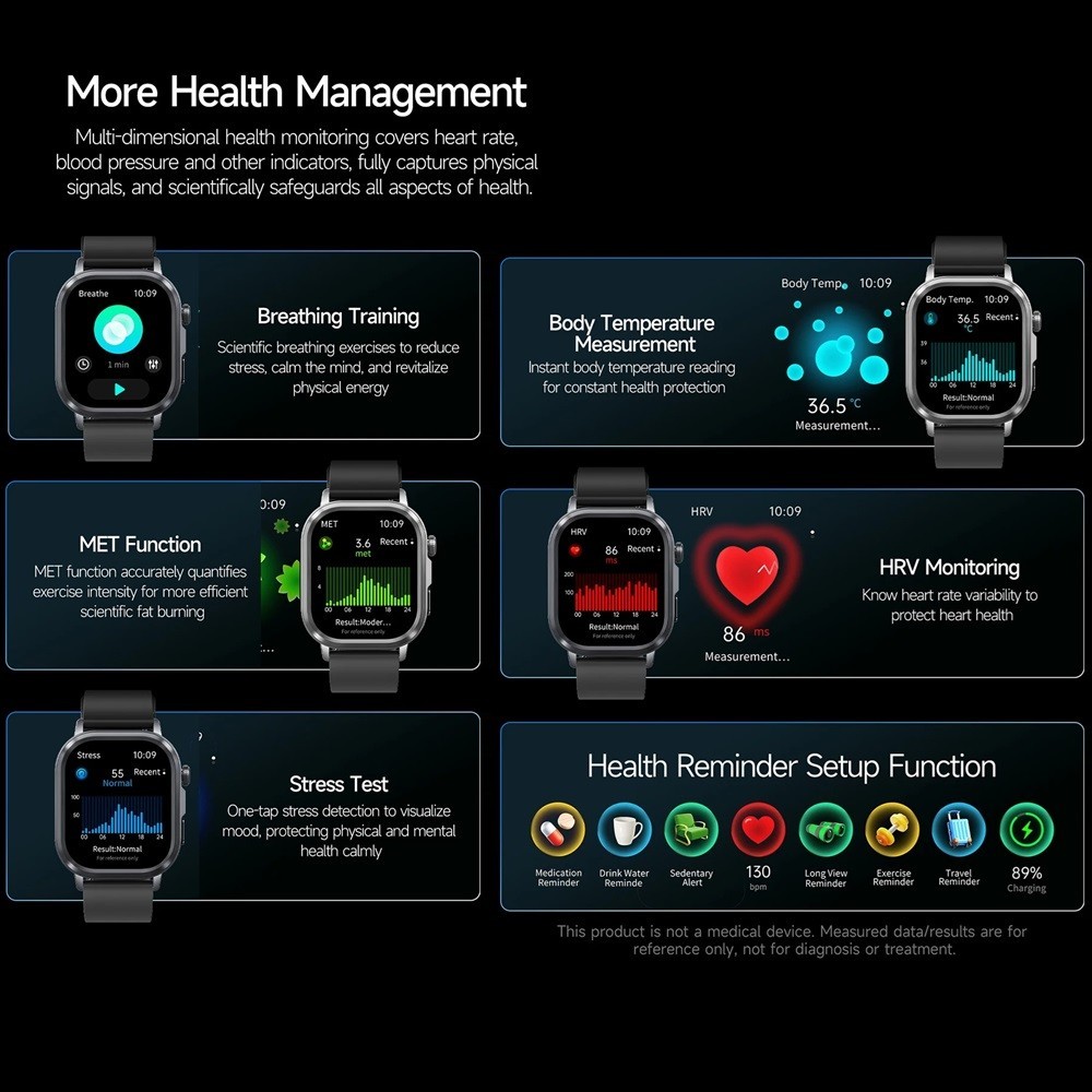 ET573 ECG+PPG AMOLED SOS AI Voice Smart Watch Bluetooth Call Health Monitoring