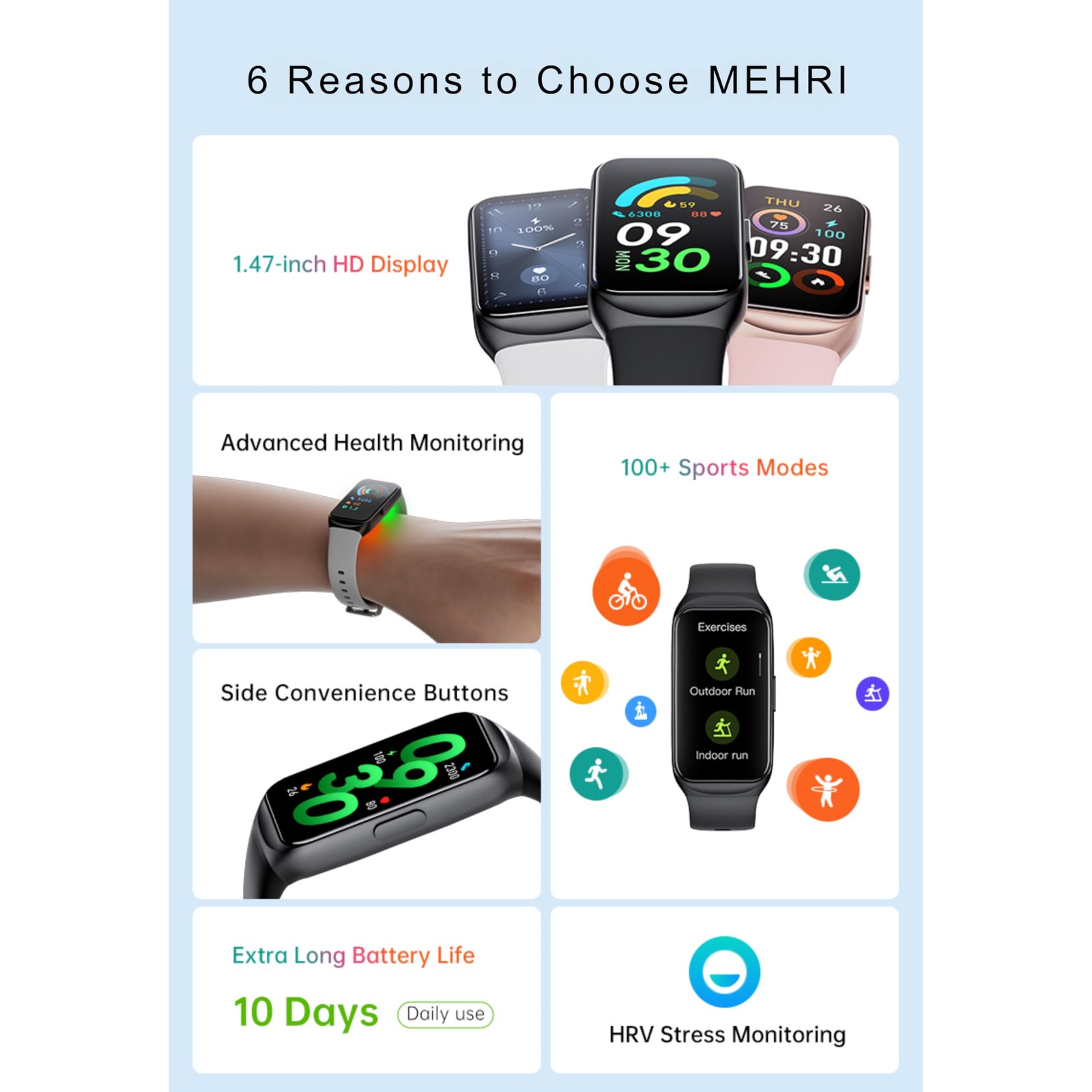 MEHRI Fitness Tracker – Smart Watch with 24/7 Heart Rate, Blood Pressure & Ox…